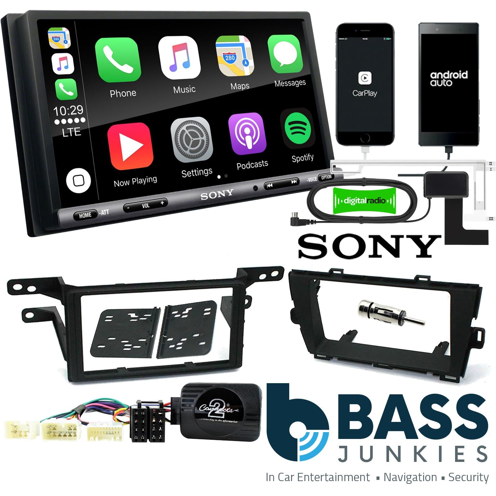 SONY DAB+ Apple | Android Double Din Stereo Fitting Kit + Steering Wheel Stalk Controls to fit Toyota Prius 2009-15