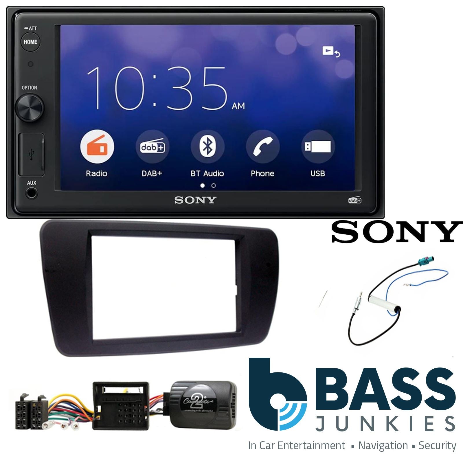 SONY XAV-1550D DAB+ Smart Bluetooth Car Radio + Stereo fitting kit + Steering Wheel Controls Loom for Seat Ibiza 2008-2014