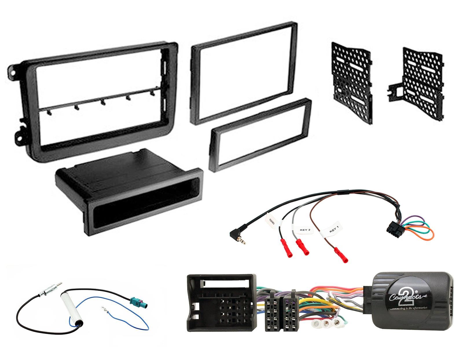 Connects2 CTKVW05 - Volkswagen Passat 2005 - 2015 Single Din or Double Din Fascia & Steering Wheel Interface Installation Kit