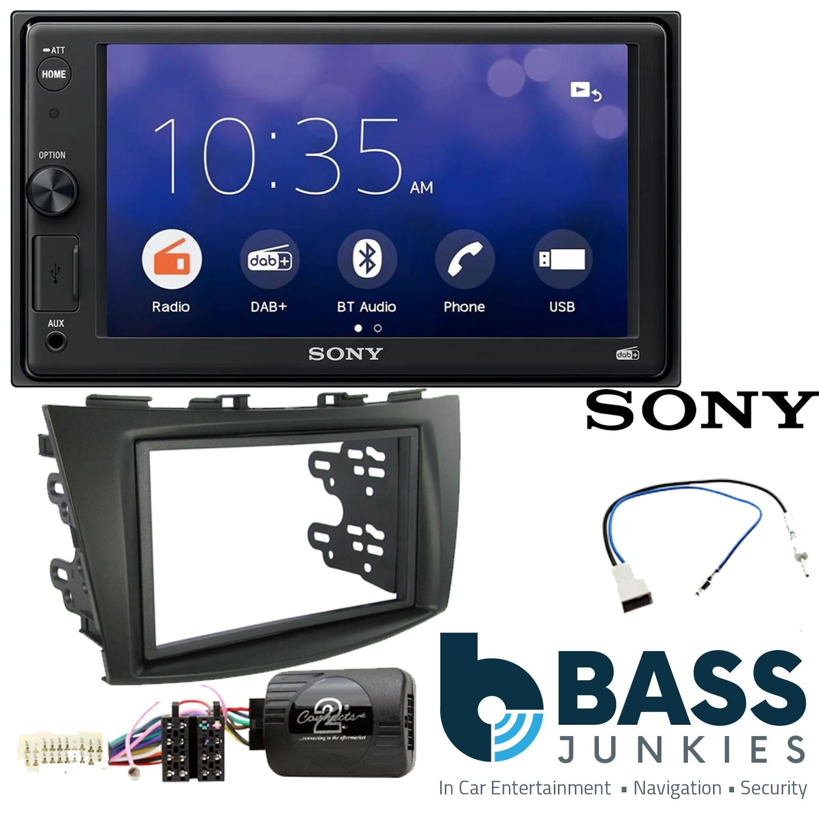 SONY XAV-1550D DAB+ Smart Bluetooth Car Radio + Stereo fitting kit + Steering Wheel Controls Loom for Suzuki Swift 2011-2017