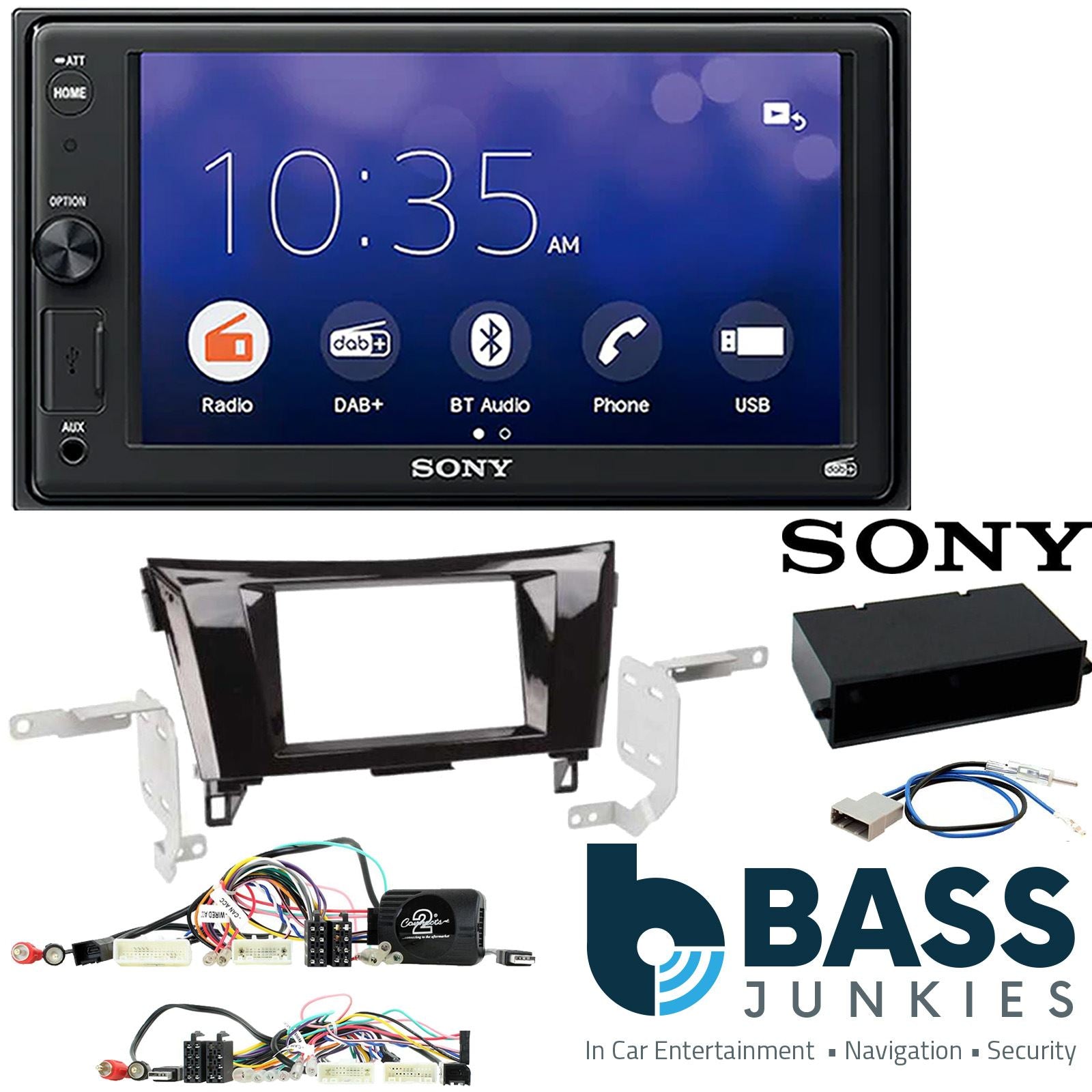 SONY XAV-1550D DAB+ Smart Bluetooth Car Radio + Stereo fitting kit + Steering Wheel Controls Loom for Nissan Qashqai 2014-2017