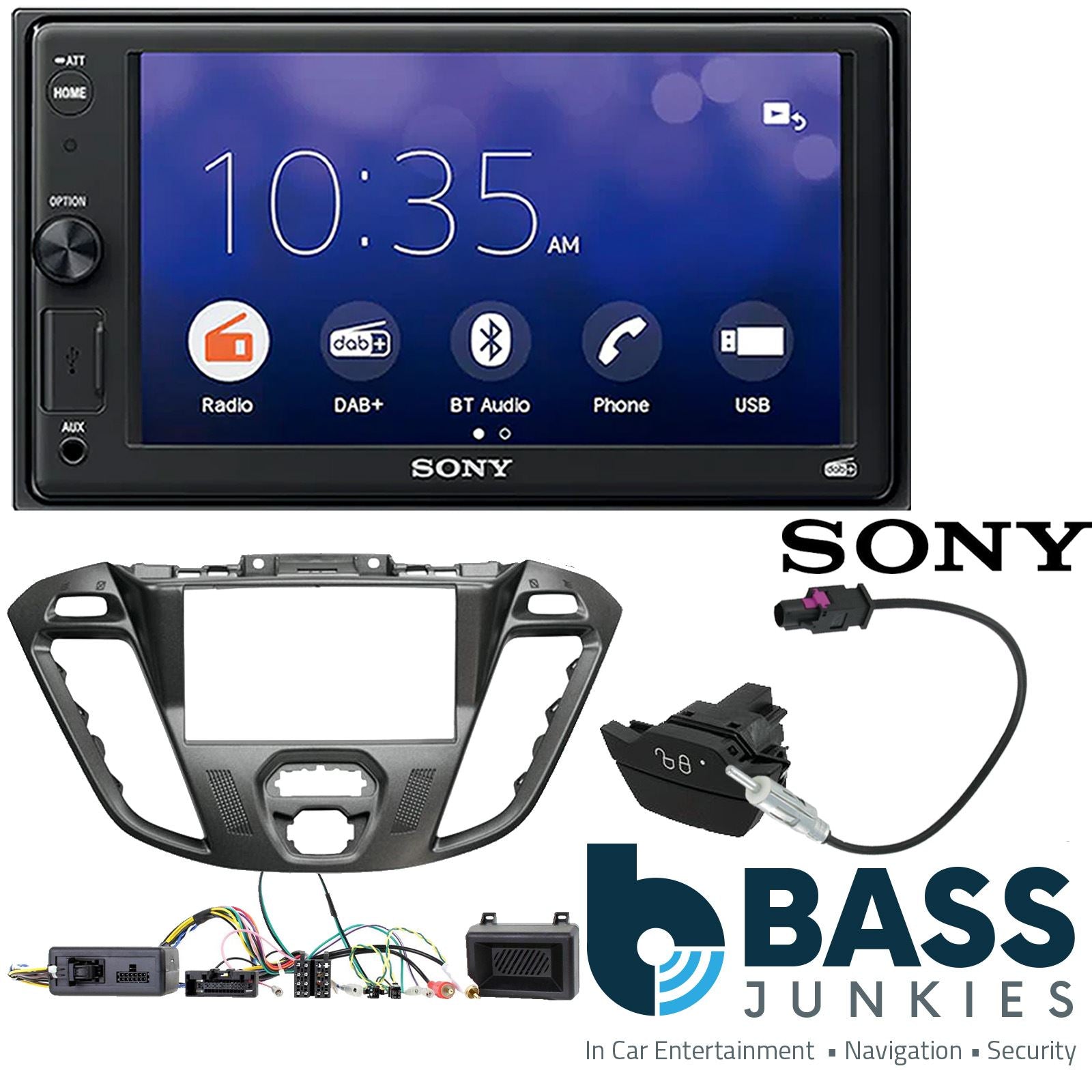 SONY XAV-1550D DAB+ Smart Bluetooth Car Radio + Stereo fitting kit + Steering Wheel Controls Loom for Ford Transit-Custom 2012-2016