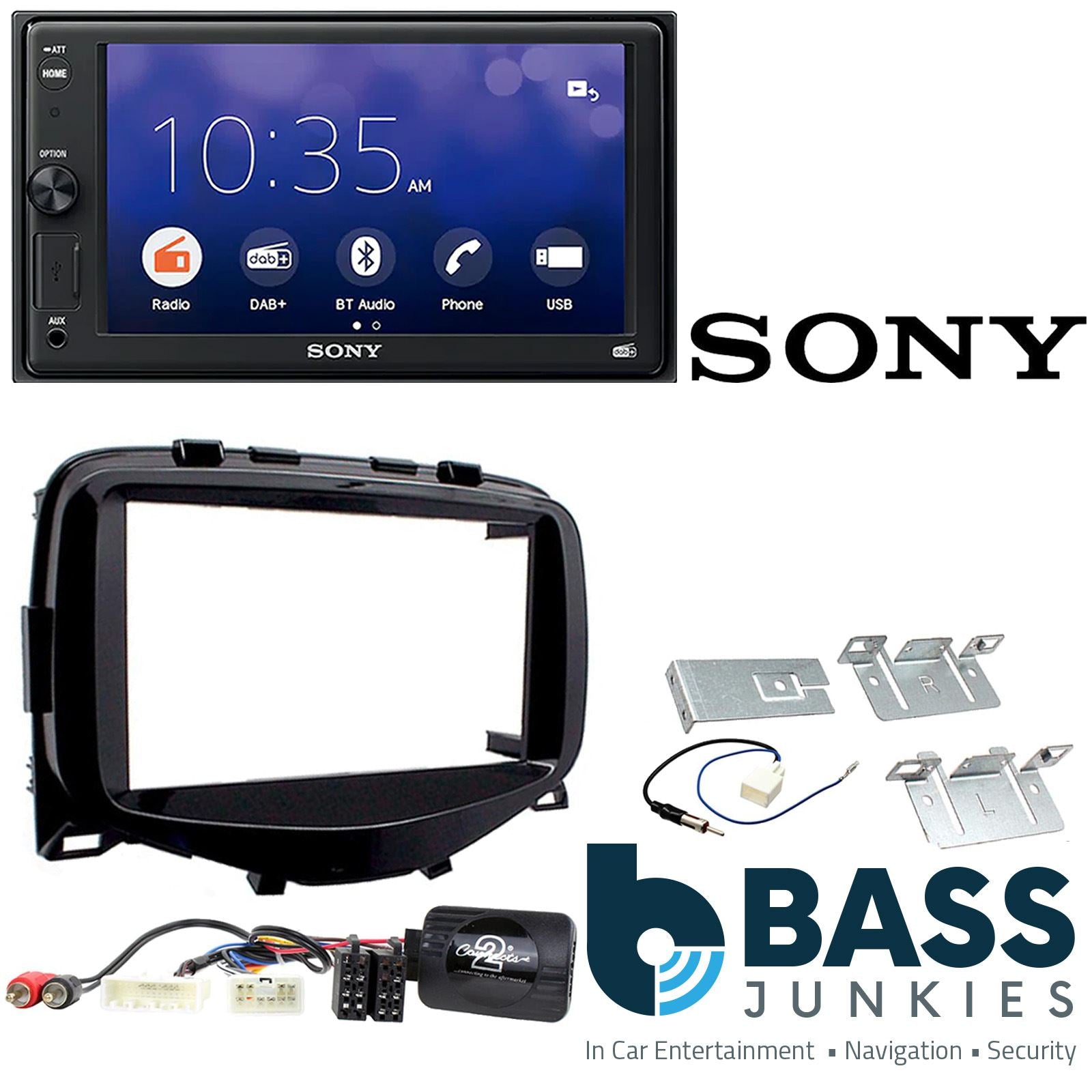 SONY XAV-1550D DAB+ Smart Bluetooth Car Radio + Stereo fitting kit + Steering Wheel Controls Loom for Citroen C1 2014-2021