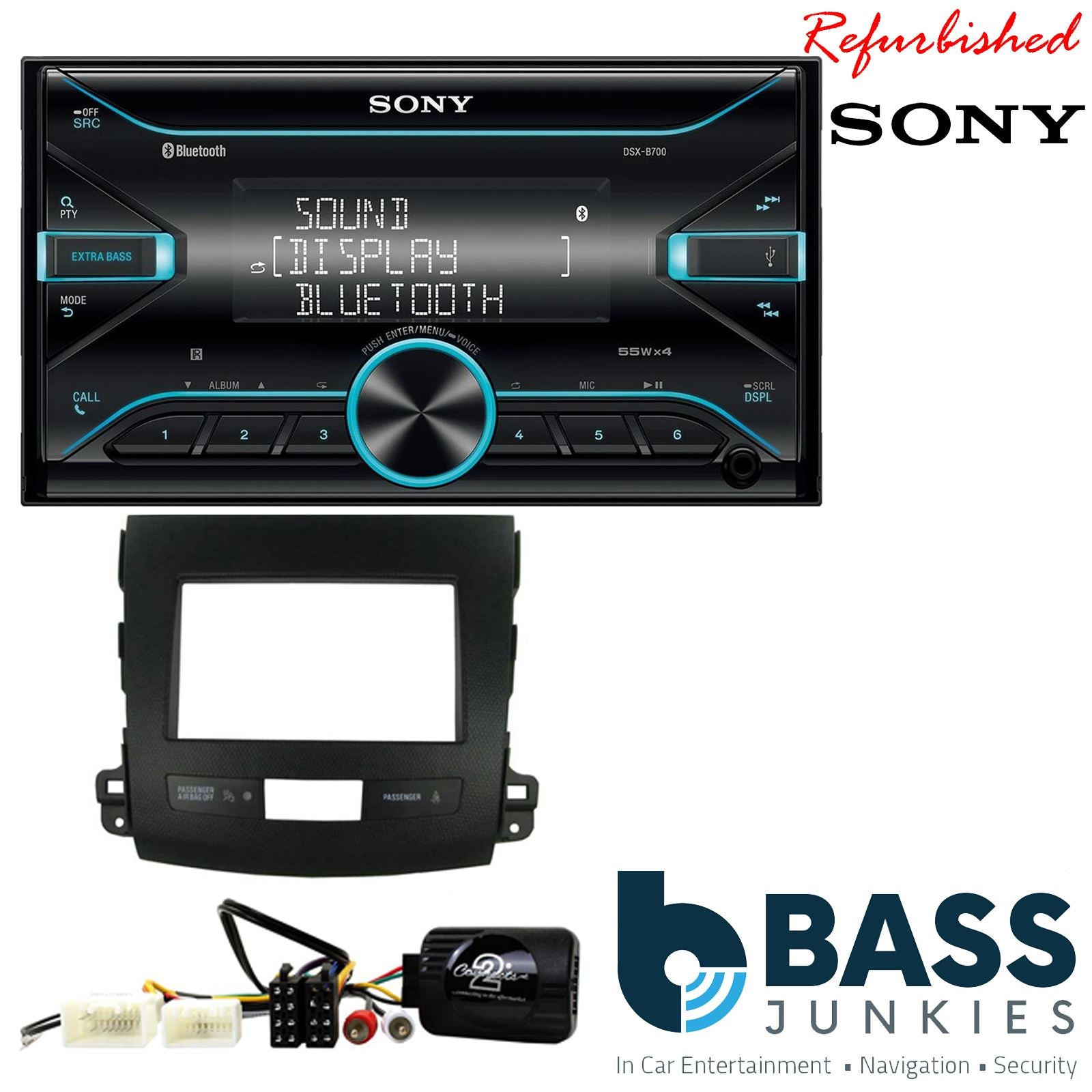 Sony DSX-B700 Bluetooth MP3 USB AUX 4 x 55W Double Din Car Stereo Radio Player + Connects2 Double Din + Steering Wheel Controls fits Mitsubishi Outlander 2007-13