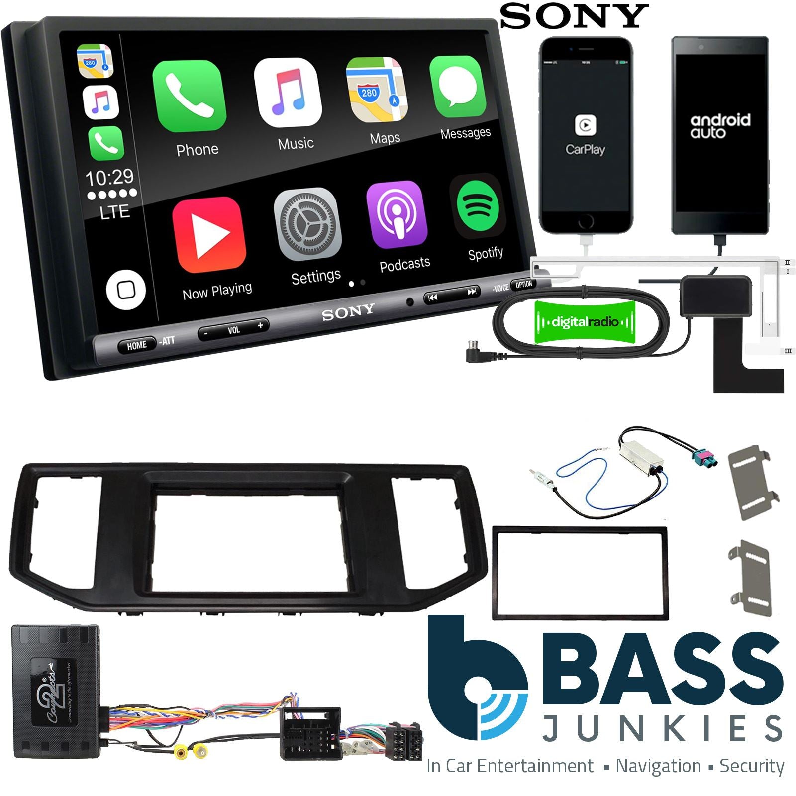 SONY DAB+ Apple | Android Double Din Stereo Fitting Kit + Steering Wheel Stalk Controls to fit VW Crafter 2017-21 | VW Grand California 2017- | MAN TGE 2017-