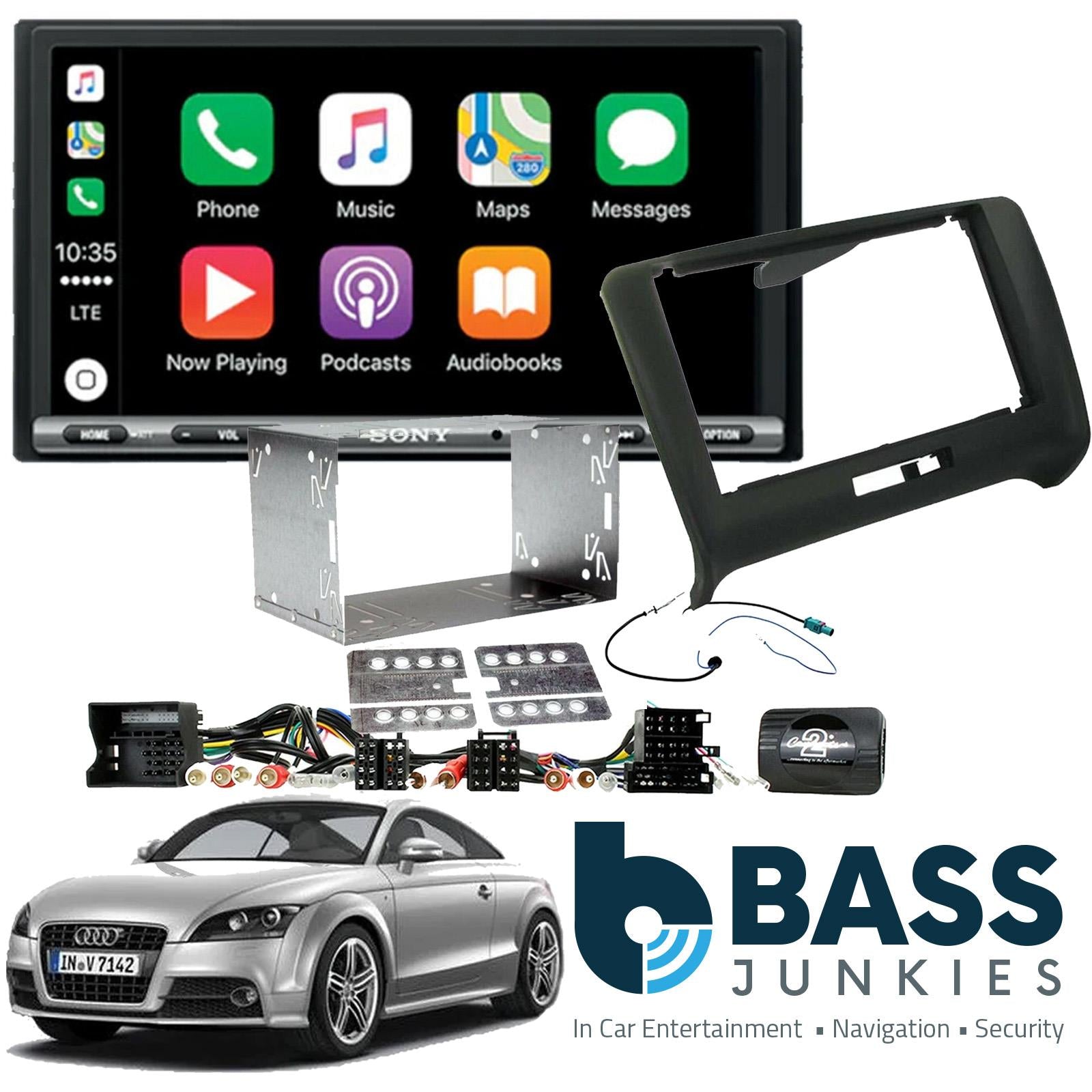 SONY DAB+ Apple | Android Double Din Stereo Fitting Kit + Steering Wheel Stalk Controls to fit Audi TT 2006-14