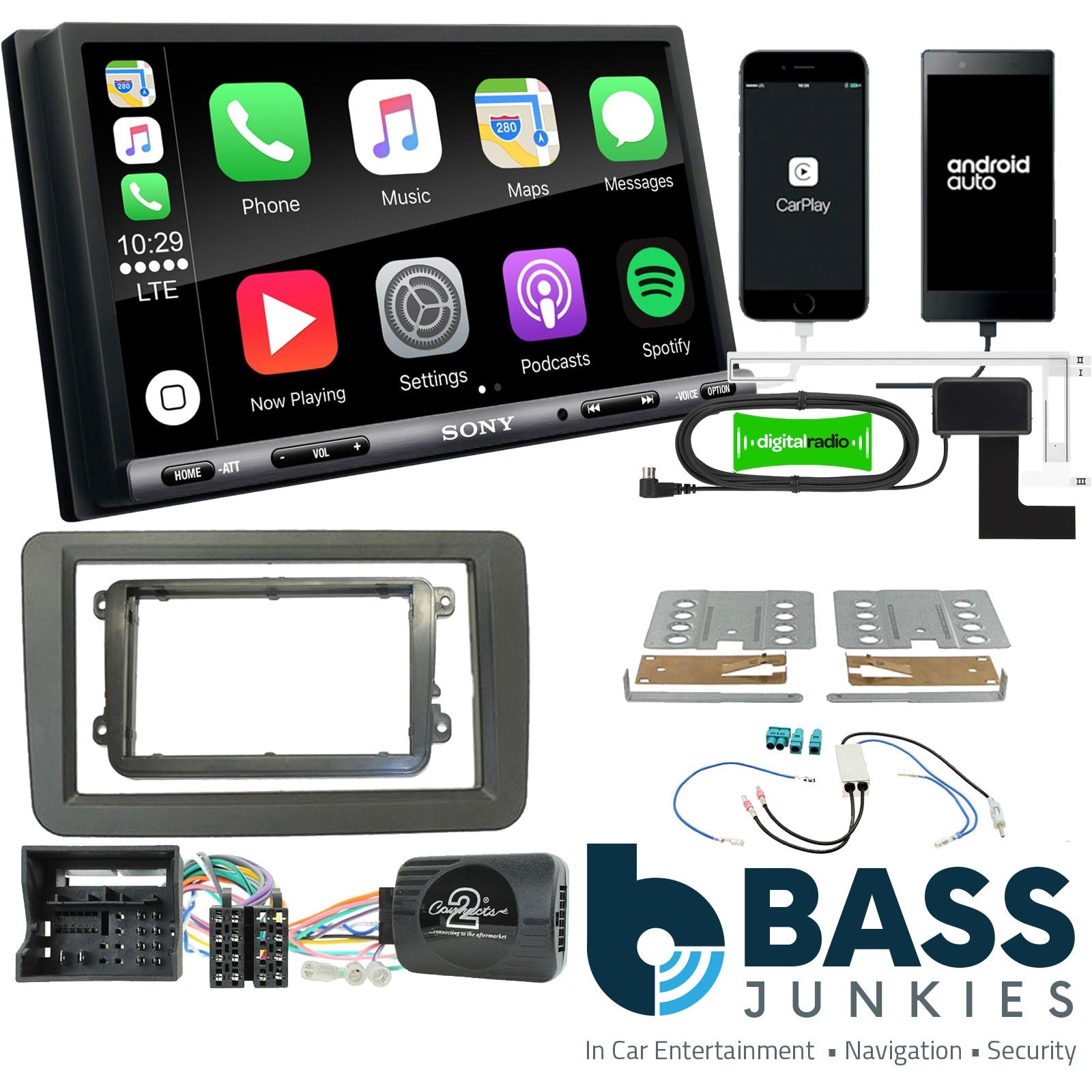 SONY DAB+ Apple | Android Double Din Stereo & Fitting Kit + Steering Wheel Stalk Controls to fit VW 2015+ Amarok | Beetle | Caddy | Jetta | Scirocco | Sharan | Tiguan | Transporter