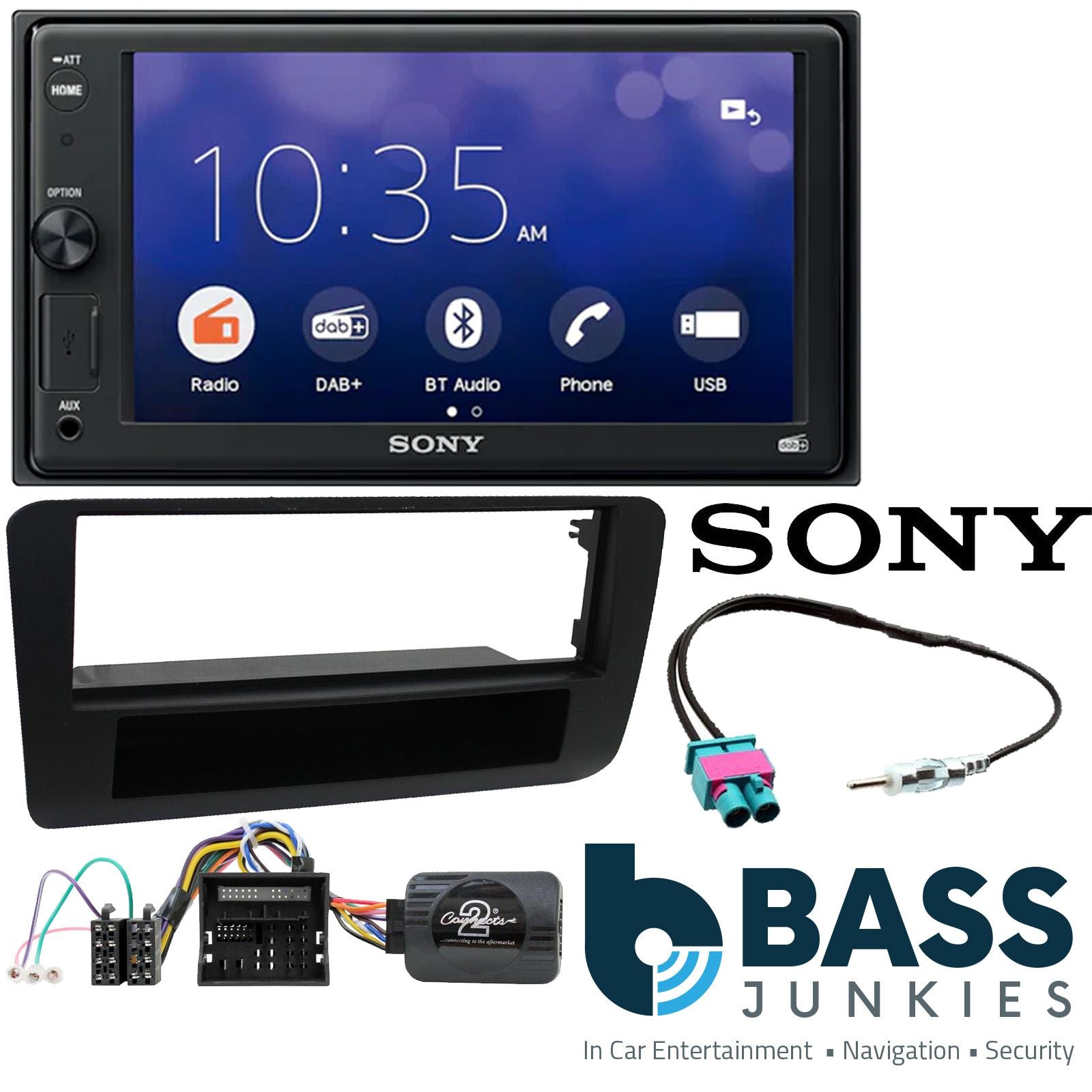SONY XAV-1550D DAB+ Smart Bluetooth Car Radio + Stereo fitting kit + Steering Wheel Controls Loom for Audi A4 2001-2008