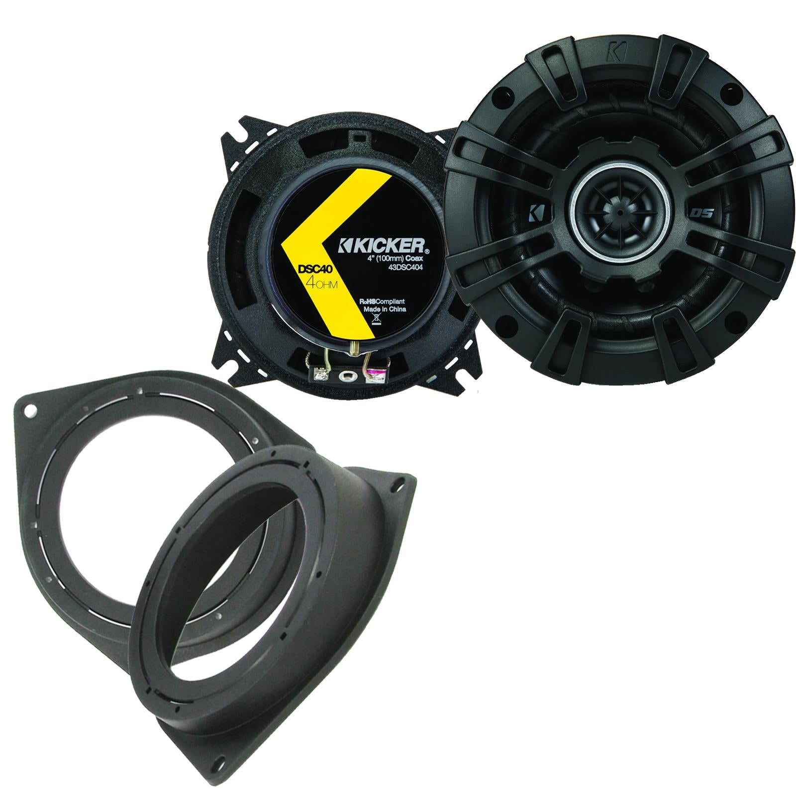 Kicker DSC404 100mm/10cm/4" 2-Way Coaxial Car speakers (Per Pair Max 240|60 watts RMS) Fits Fiat Qubo 2008-18 | 500 07-14 | Bravo 07-14 | Fiorino 08-21 | Punto 12-21 | Grande-Punto 05-09