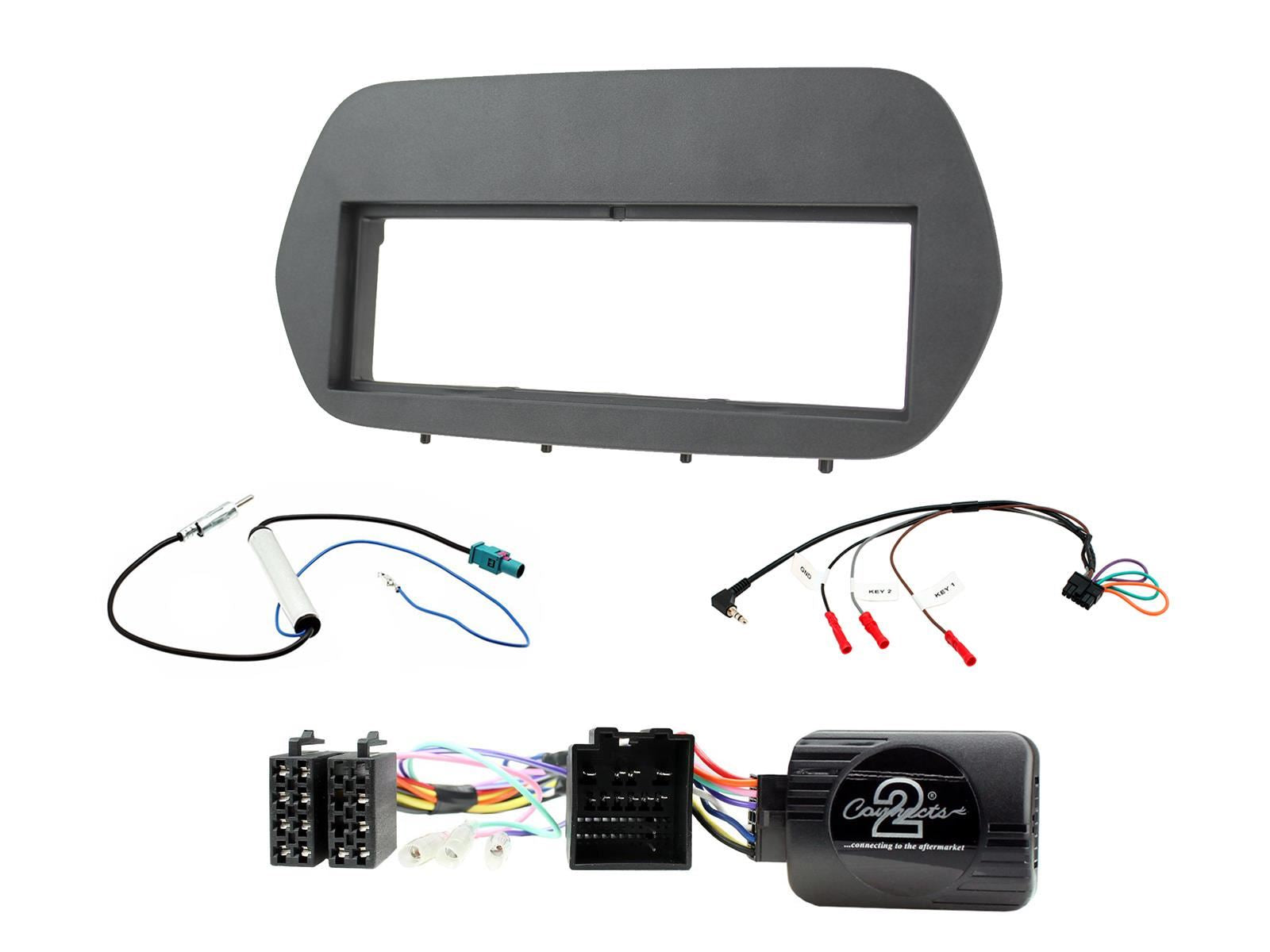 Single Din Stereo Fitting Kit + Steering Wheel Stalk Controls to fit Ford Fiesta 2018-21