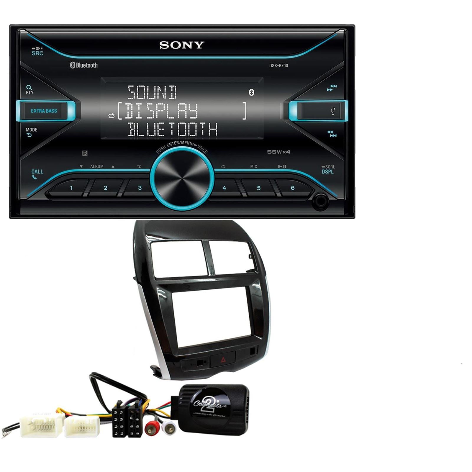 Sony DSX-B700 Bluetooth MP3 USB AUX 4 x 55W Double Din Car Stereo Radio Player + Connects2 Double Din + Steering Wheel Controls fits Mitsubishi ASX 2014>|Peugeot 4008 2014-17|Citroen C4-Aircross 2014-18