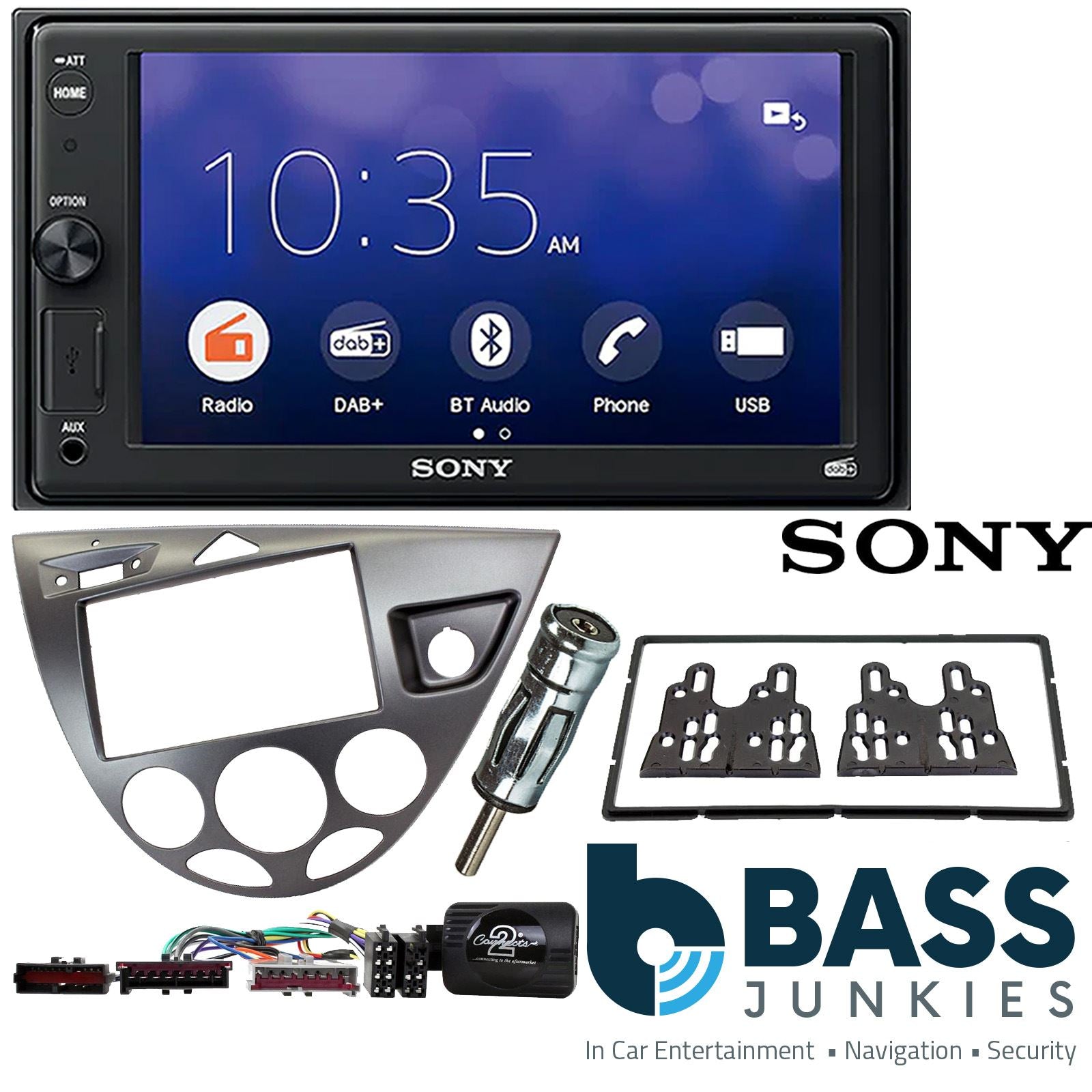 SONY XAV-1550D DAB+ Smart Bluetooth Car Radio + Stereo fitting kit + Steering Wheel Controls Loom for Ford Focus	 1999-2004