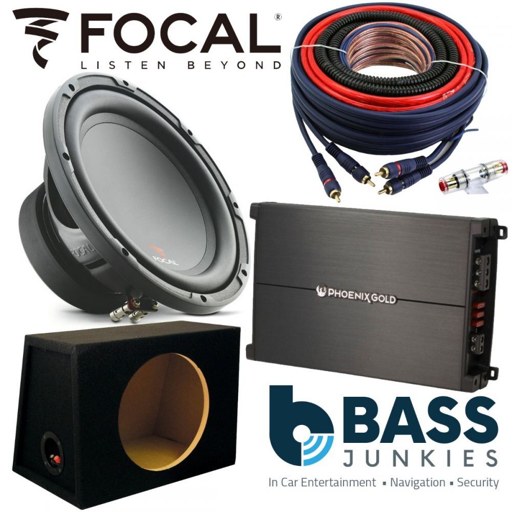 Focal 12" 600 Watts Car Subwoofer & Phoenix Gold 600 Watts Monoblock Car Amplifier & Bass Box Kit