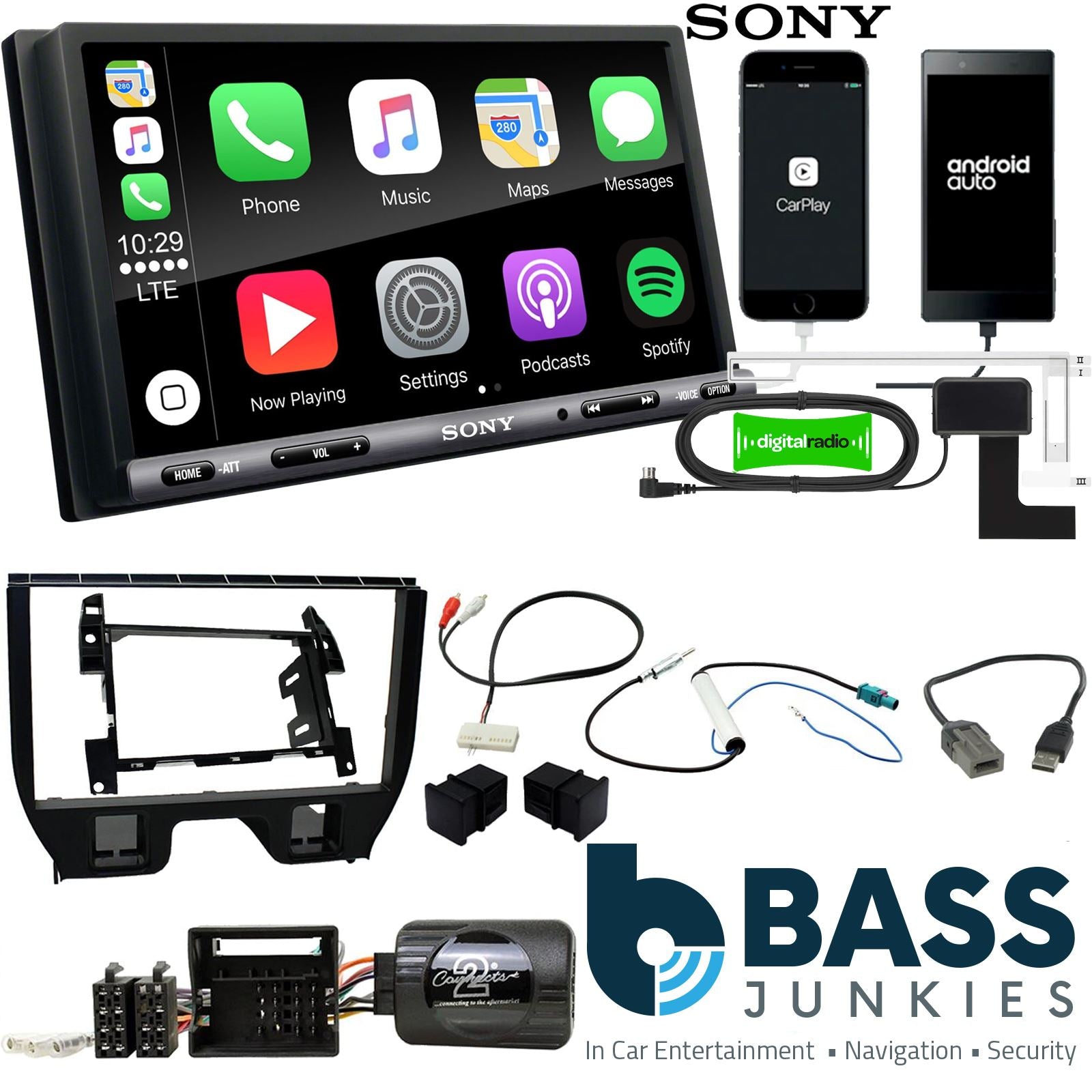SONY DAB+ Apple | Android Double Din Stereo Fitting Kit + Steering Wheel Stalk Controls to fit Citroen DS3 2009-16 | Citroen C3 2009-16