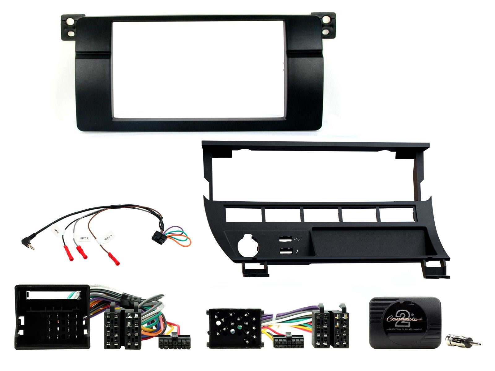 SONY 6.2" Screen Blutooth Double Din Stereo Fitting Kit + Steering Wheel Stalk Controls to fit BMW 3-Series 1998-05