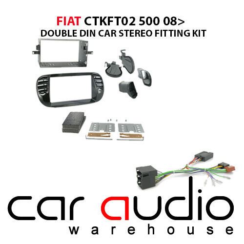 Connects 2 CTKFT02 - Fiat 500 2007 - 2015 Double Din Facia & Steering wheel Interface Fitting Installation Kit (Black Facia Panel)