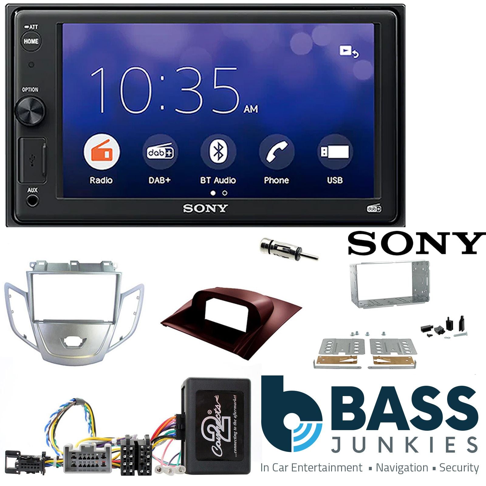 SONY XAV-1550D DAB+ Smart Bluetooth Car Radio + Stereo fitting kit + Steering Wheel Controls Loom for Ford Fiesta 2008-2010