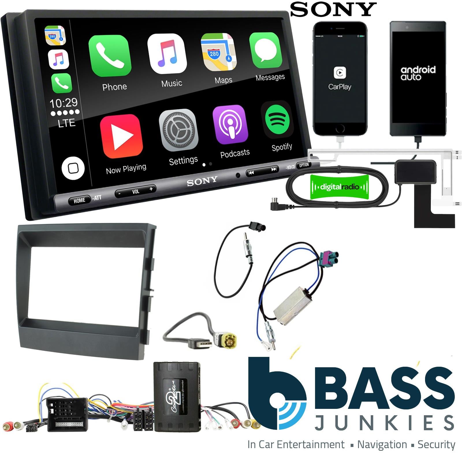 SONY DAB+ Apple | Android Double Din Stereo Fitting Kit + Steering Wheel Stalk Controls to fit Porsche Panamera 2009-16