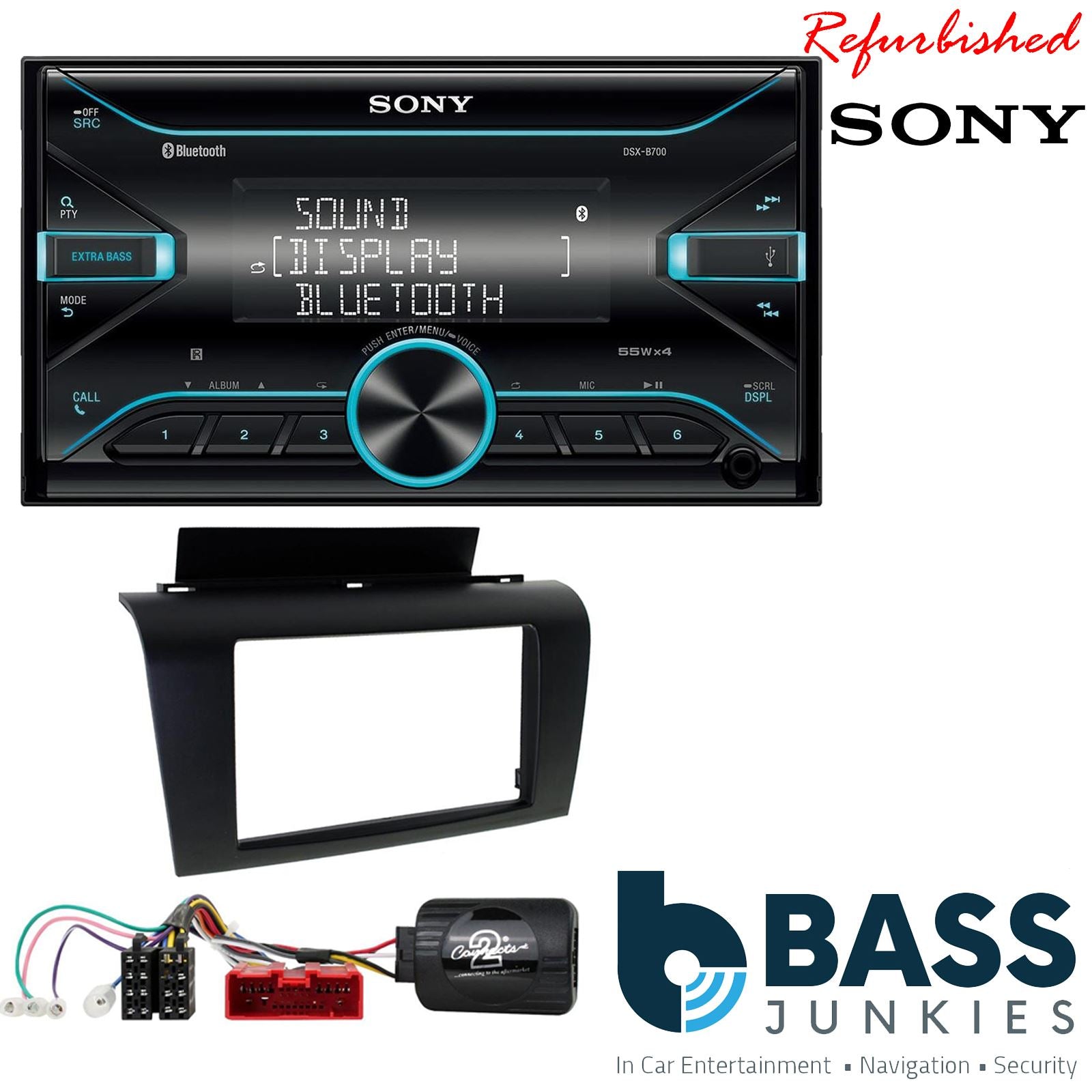 Sony DSX-B700 Bluetooth MP3 USB AUX 4 x 55W Double Din Car Stereo Radio Player + Connects2 Double Din + Steering Wheel Controls fits Mazda 3 2004-09