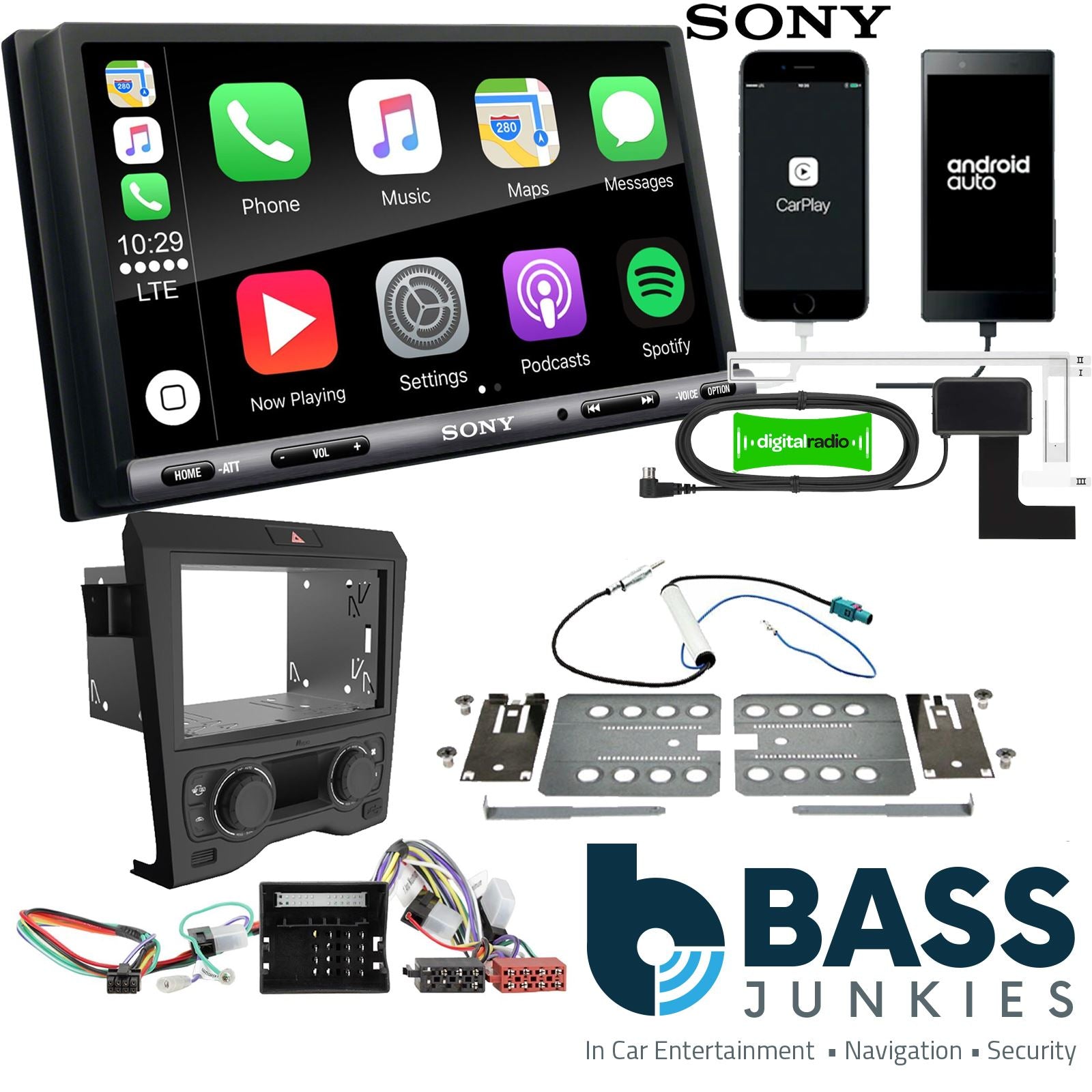 SONY DAB+ Apple | Android Double Din Stereo Fitting Kit + Steering Wheel Stalk Controls to fit Holden Commodore 2006-11