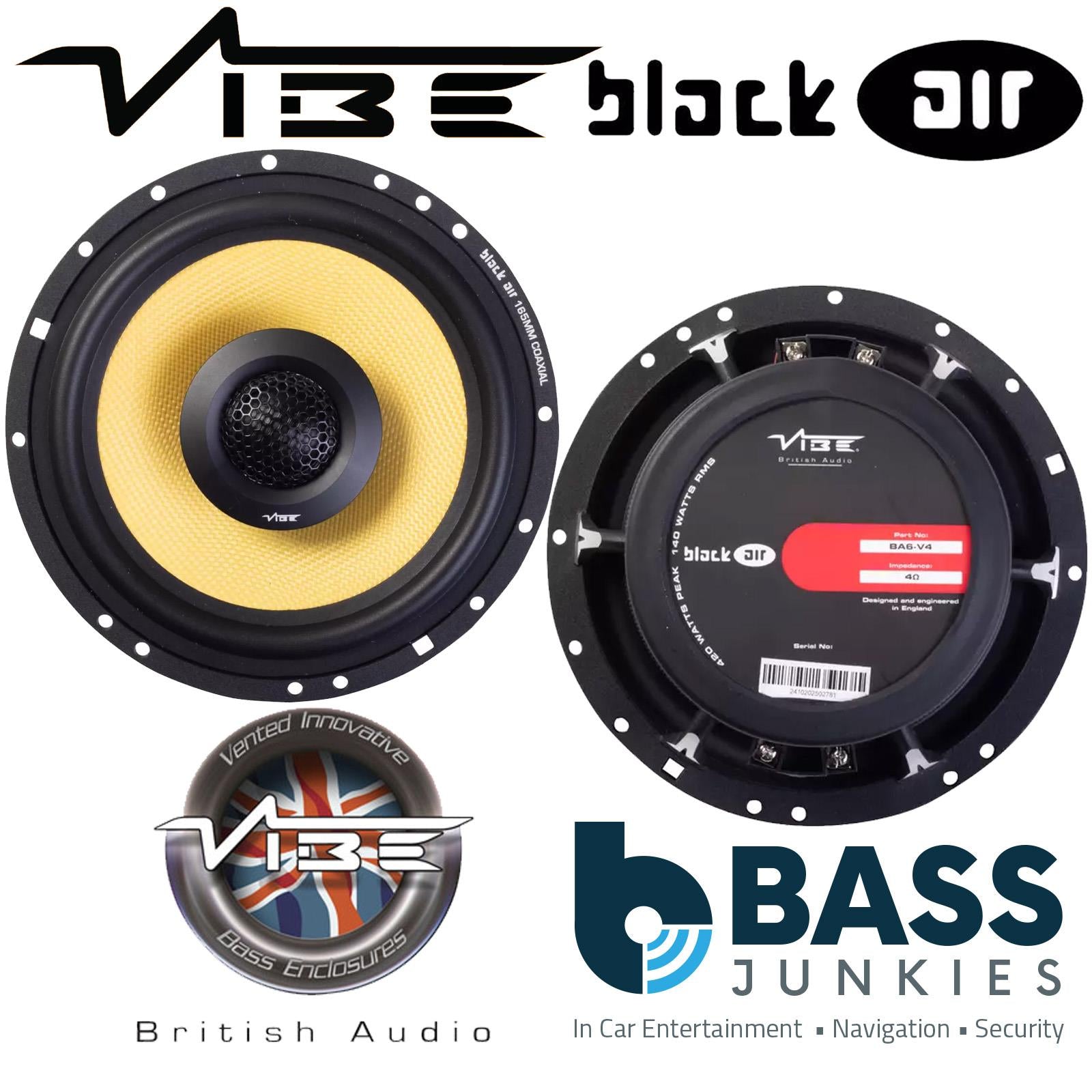 VIBE BA6-V4 – 840 Watts a Pair Blackair 6.5" 2 Way Coaxial Car Door Speakers (Pair)