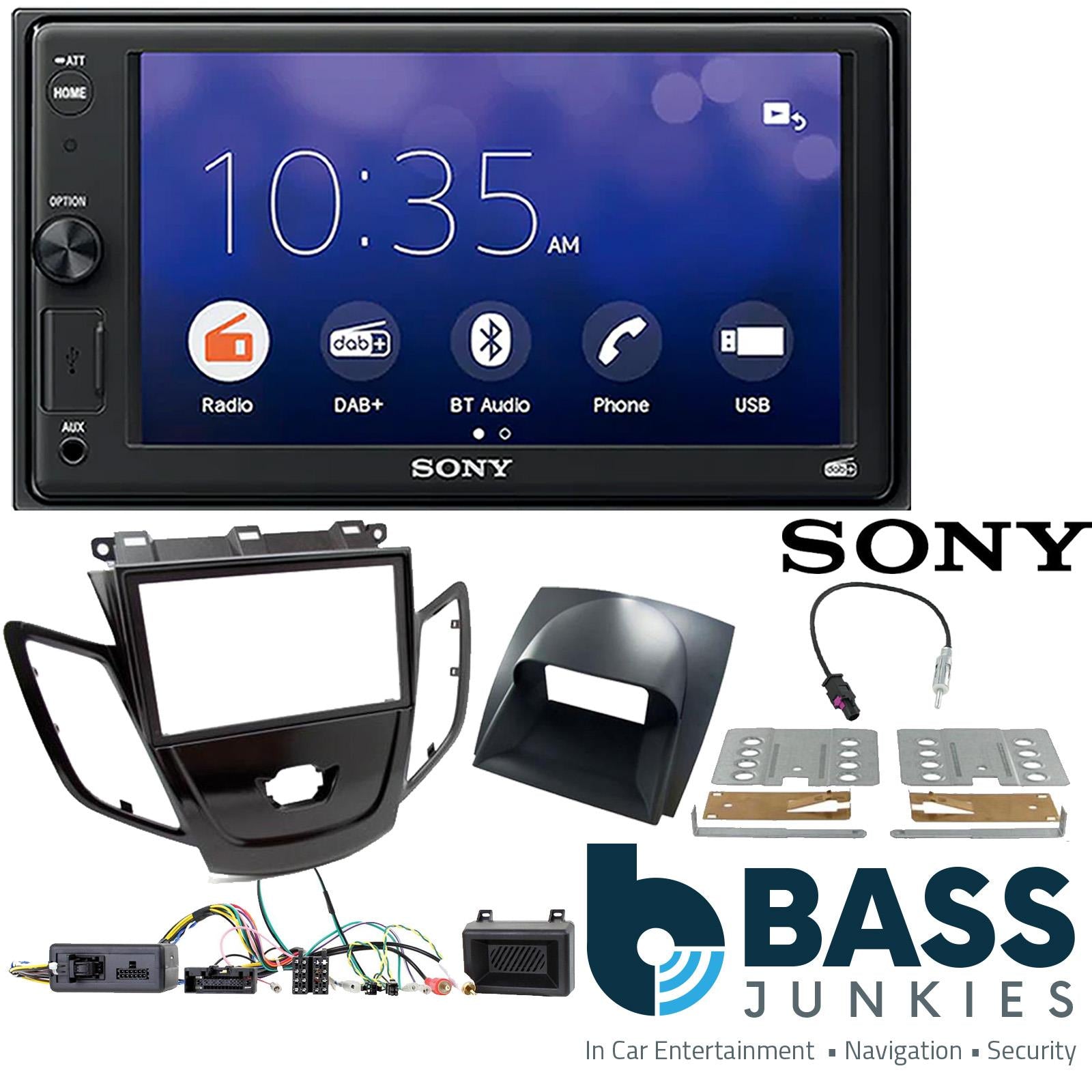 SONY XAV-1550D DAB+ Smart Bluetooth Car Radio + Stereo fitting kit + Steering Wheel Controls Loom for Ford Fiesta 2010-2012