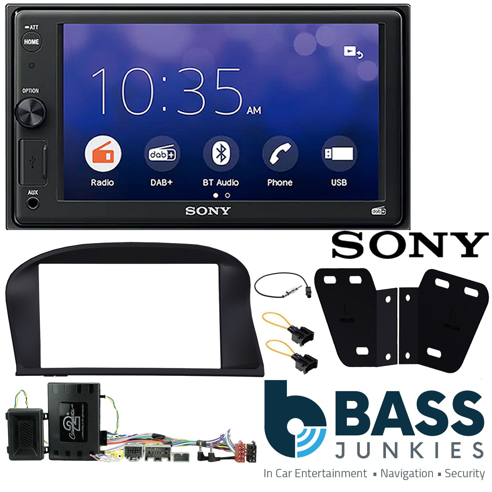 SONY 6.2" Screen Blutooth Double Din Stereo Fitting Kit + Steering Wheel Stalk Controls to fit Volvo V70 2012-16 | Volvo XC70 2012-16