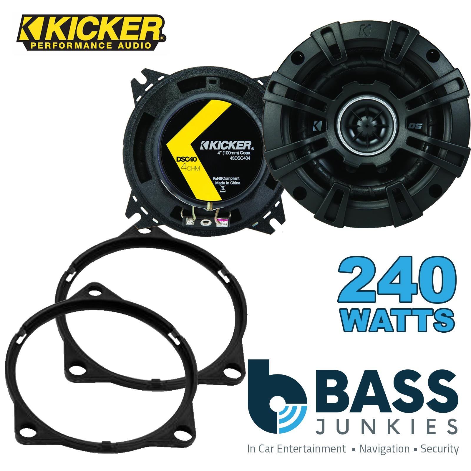 Kicker DSC404 100mm/10cm/4" 2-Way Coaxial Car speakers (Per Pair Max 240|60 watts RMS) Fits Volvo S90 2017-21 | XC40 18-21 | XC60 17-21 | XC90 15-21