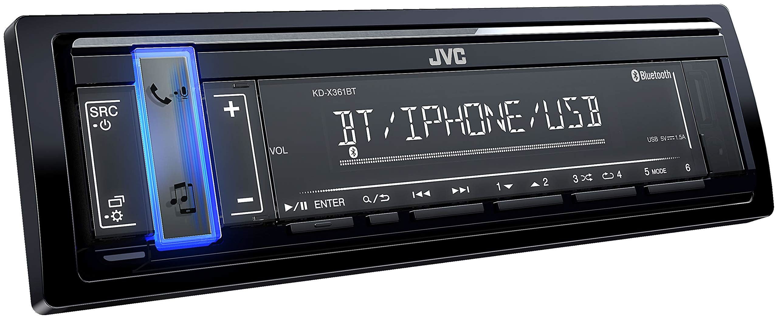 JVC Premium Mechless Tuner Bluetooth, iPhone|Android|Spotify [USB|Steering Wheel Controls ] Bluetooth 2 Phones Full-Time Connection with Voice Dialing iPod/iPhone Music Playback