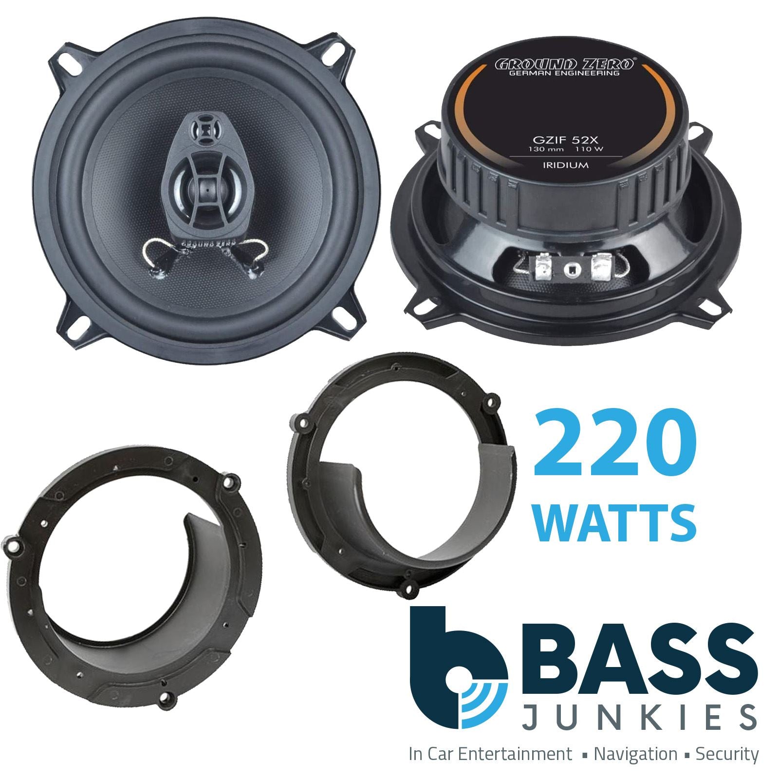 Ground Zero 2-Way 130mm/13cm/5.25" Car Coaxial Speakers (Pair Max 220 Watts) Fits Honda Accord 1999-03