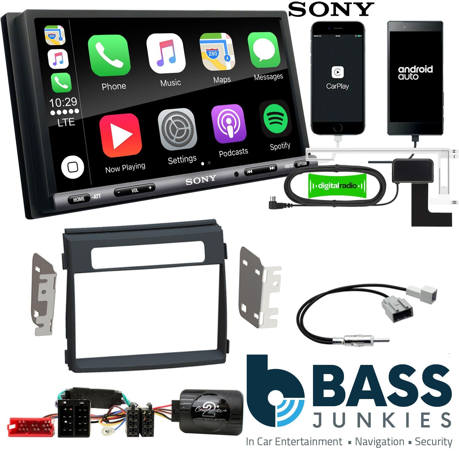 SONY DAB+ Apple | Android Double Din Stereo Fitting Kit + Steering Wheel Stalk Controls to fit Kia Soul 2012-14