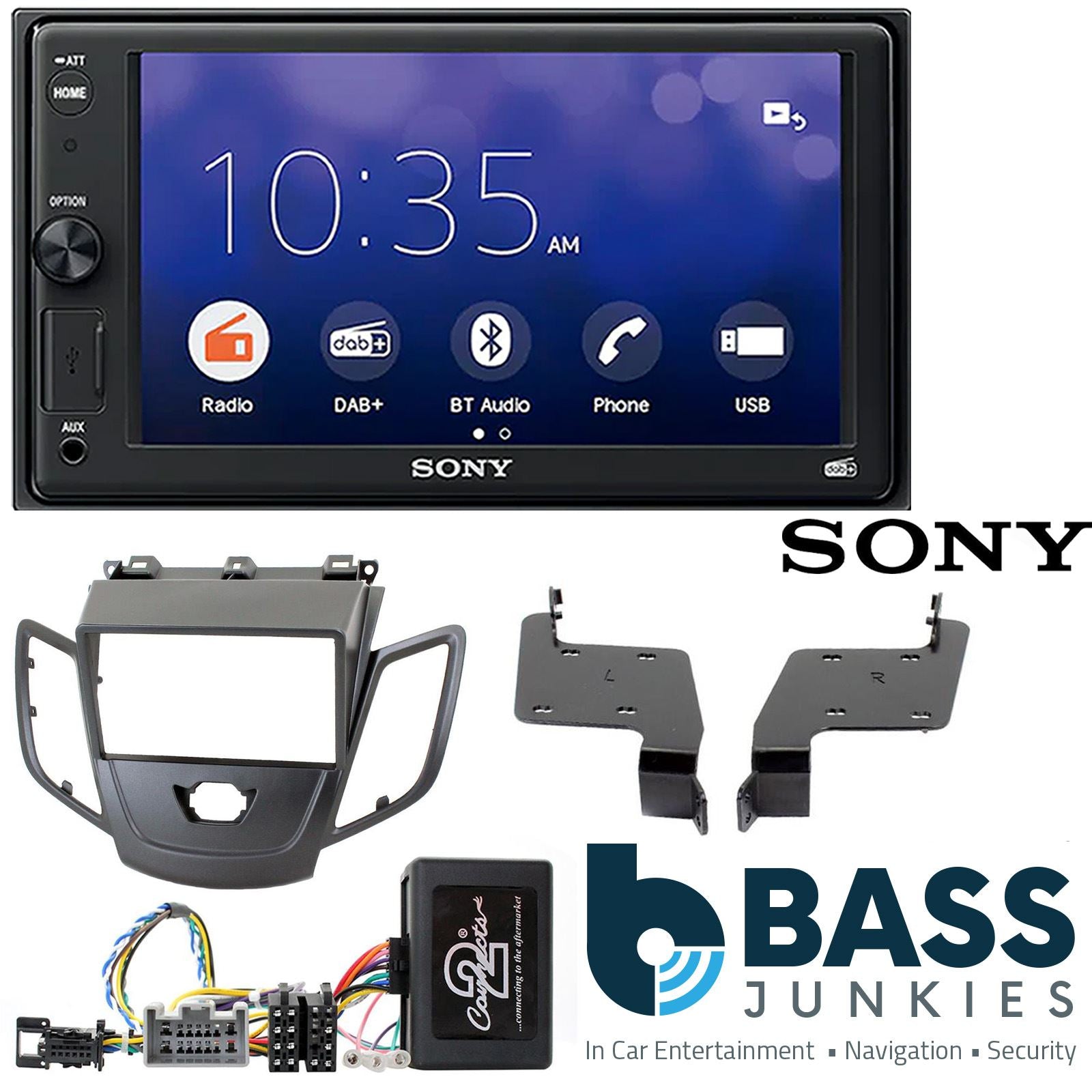 SONY XAV-1550D DAB+ Smart Bluetooth Car Radio + Stereo fitting kit + Steering Wheel Controls Loom for Ford Fiesta 2008-2012