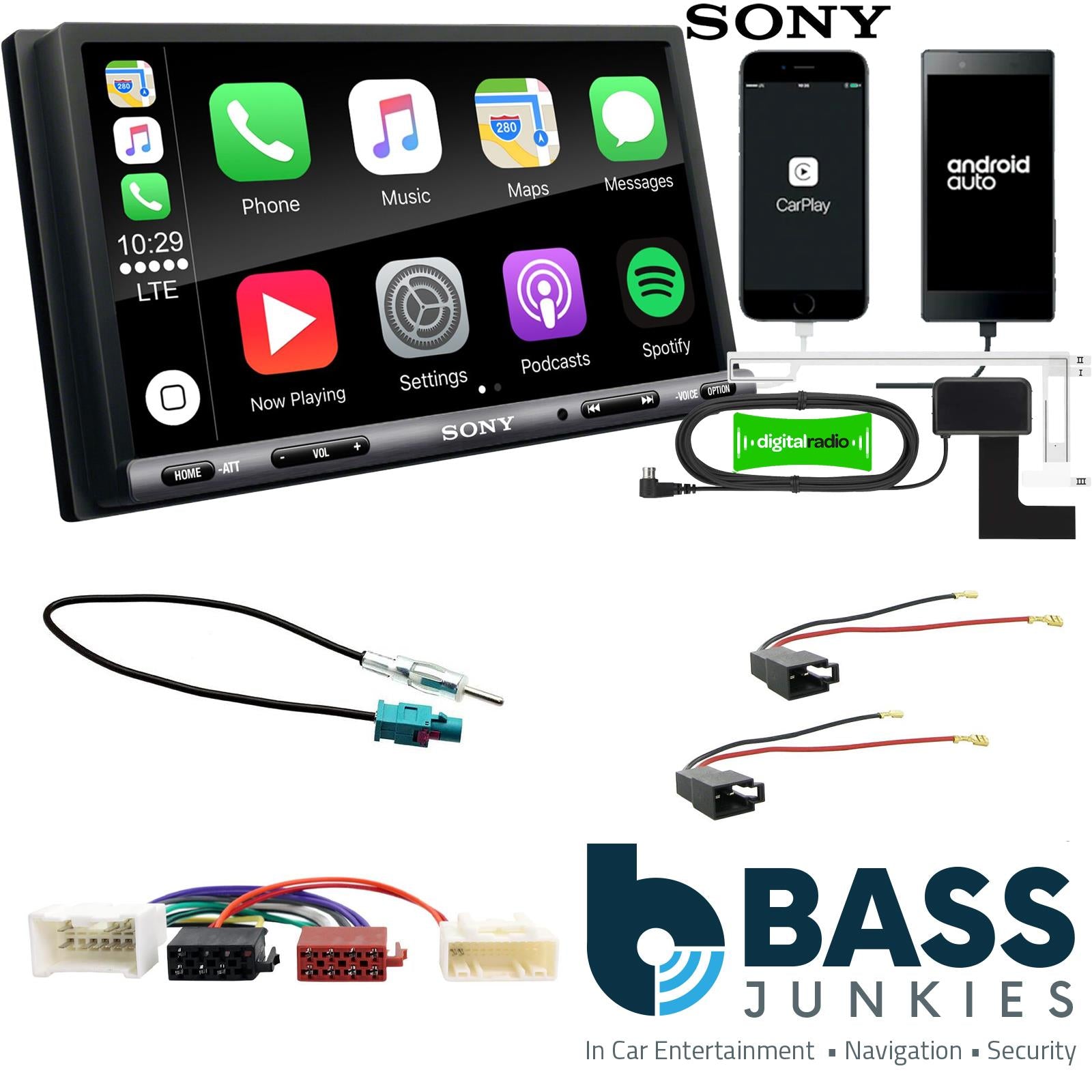 SONY DAB+ Apple | Android Double Din Stereo Fitting Kit + Steering Wheel Stalk Controls to fit Dacia Duster 2012-17