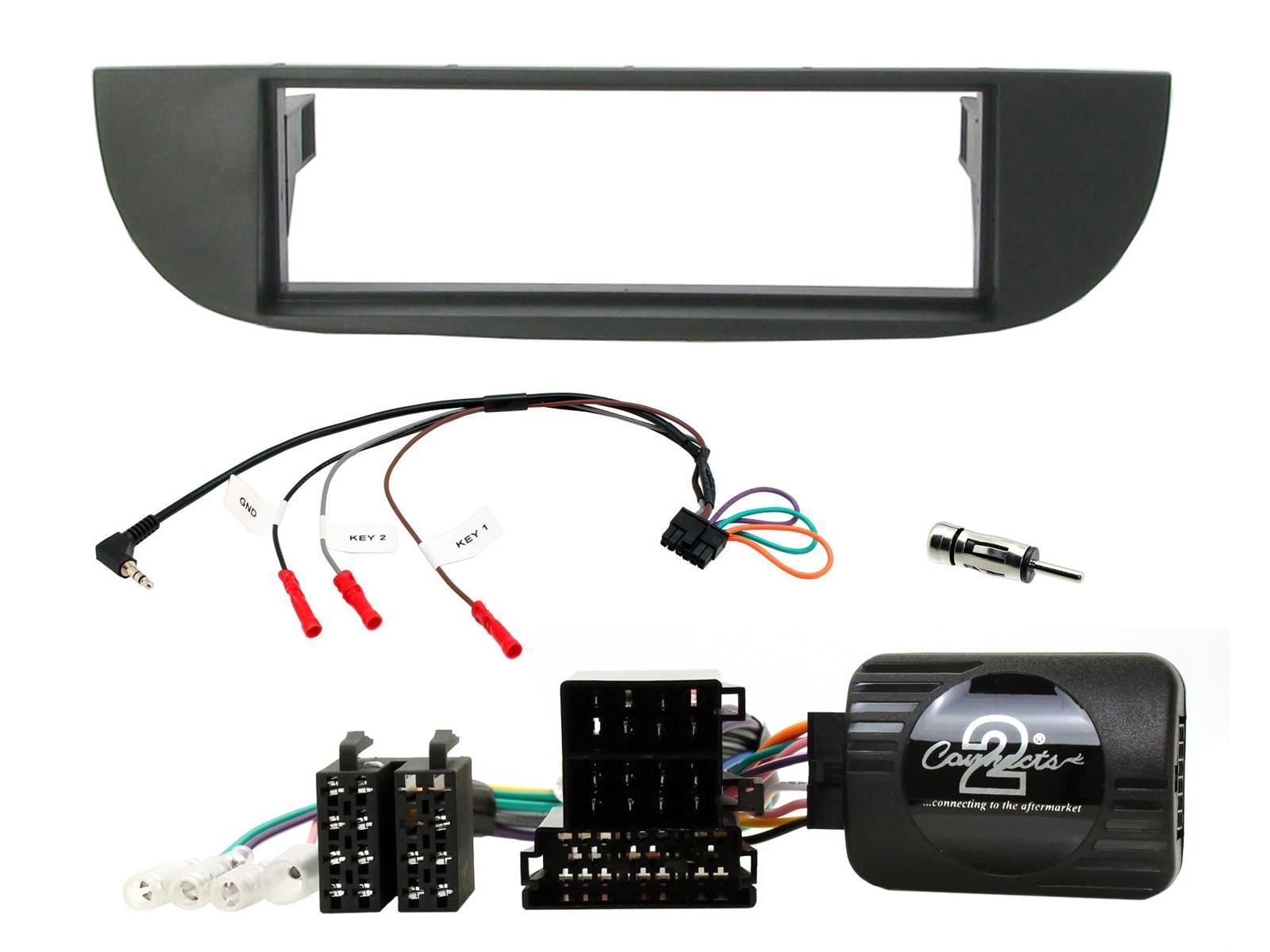 Single Din Stereo Fitting Kit + Steering Wheel Stalk Controls to fit Fiat 500 2007-15