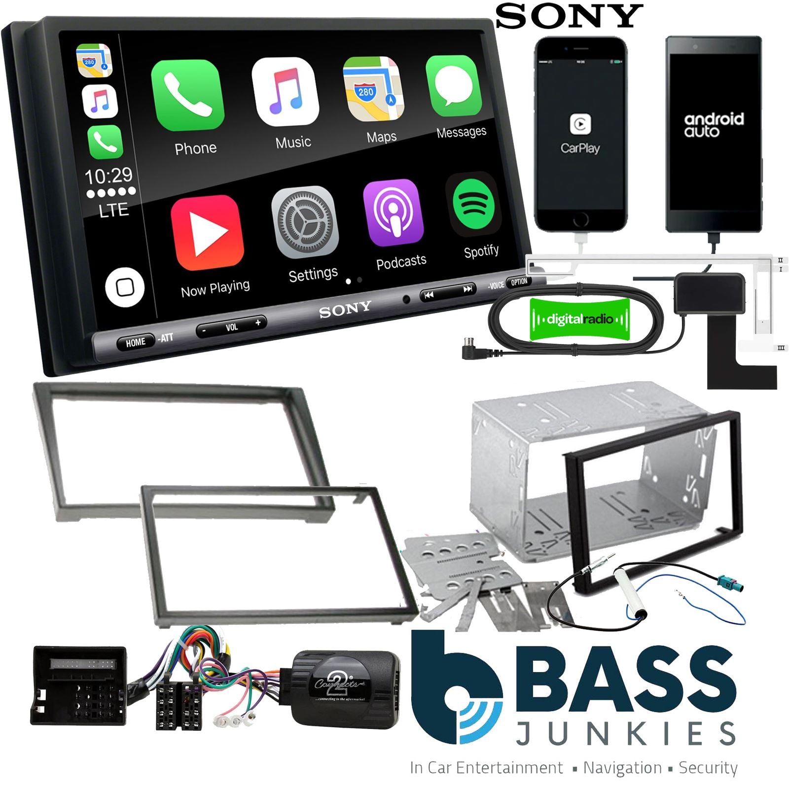 SONY DAB+ Apple | Android Double Din Stereo & Fitting Kit + Steering Wheel Stalk Controls to fit Vauxhall Corsa 2004-06 | Meriva 2005-10 | Signum 2005-08 | Tigra 2004-09 | Vectra 2004-08