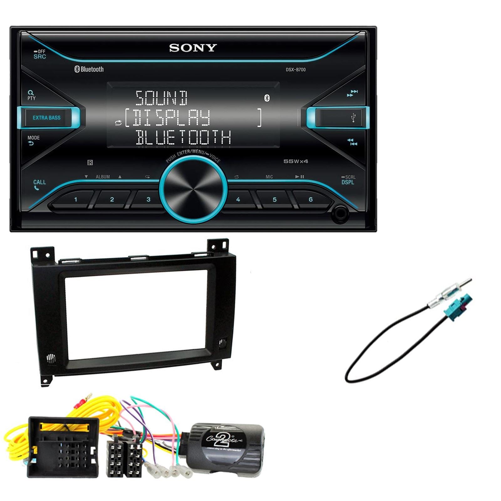 Sony DSX-B700 Bluetooth MP3 USB AUX 4 x 55W Double Din Car Stereo Radio Player + Connects2 Double Din + Steering Wheel Controls fits Mercedes Vito 2015>