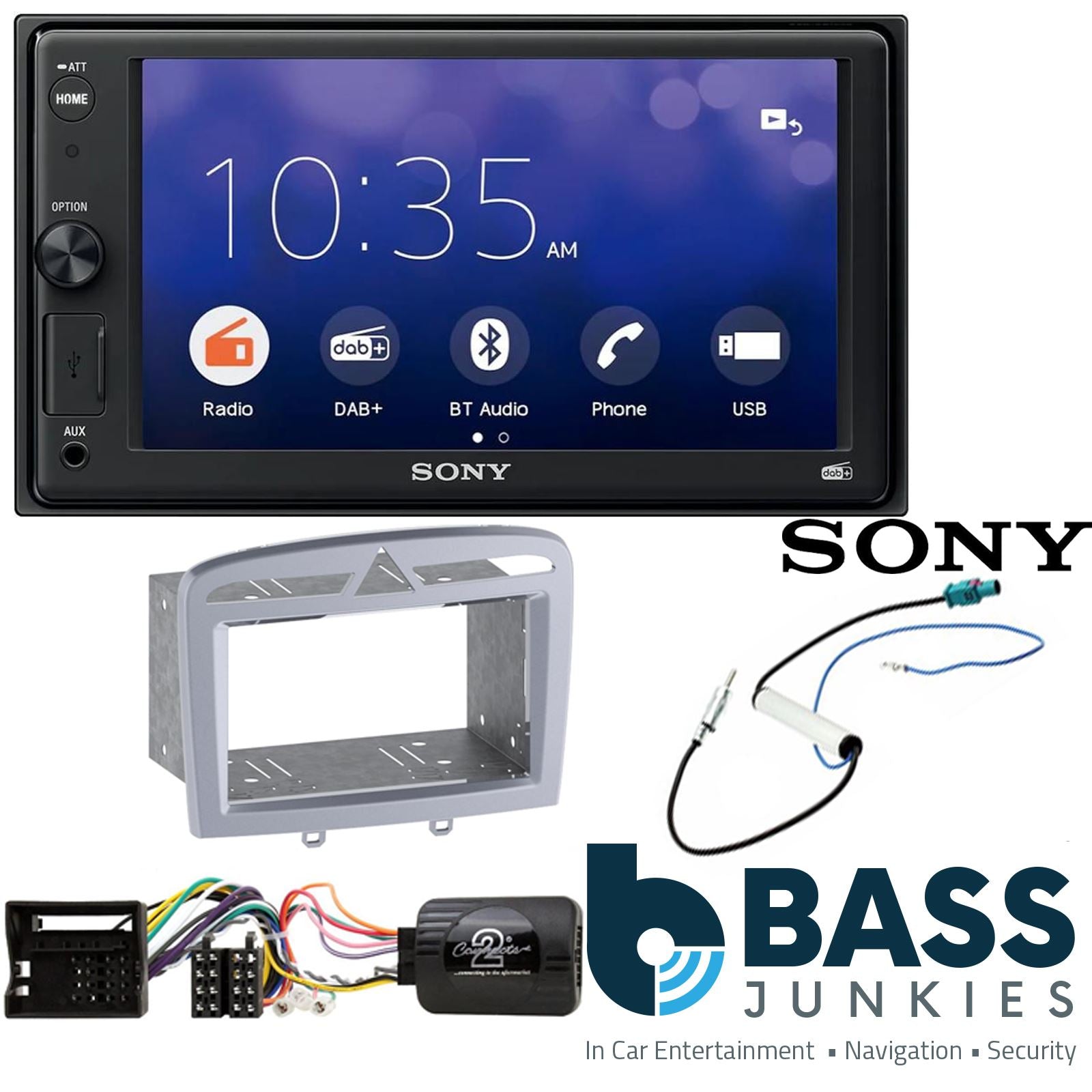 SONY XAV-1550D DAB+ Smart Bluetooth Car Radio + Stereo fitting kit + Steering Wheel Controls Loom for Peugeot 308 2007-2013