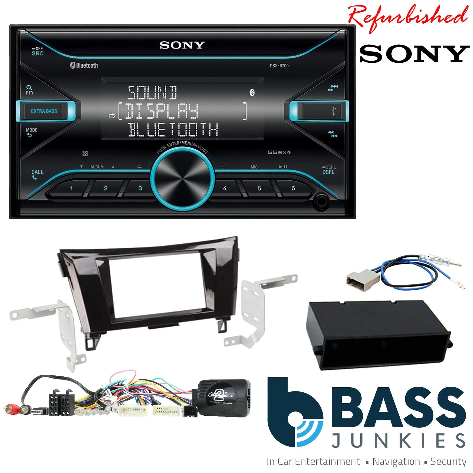 Sony DSX-B700 Bluetooth MP3 USB AUX 4 x 55W Double Din Car Stereo Radio Player + Connects2 Double Din + Steering Wheel Controls fits Nissan Qashqai 2014-17|X-Trail 2014-17