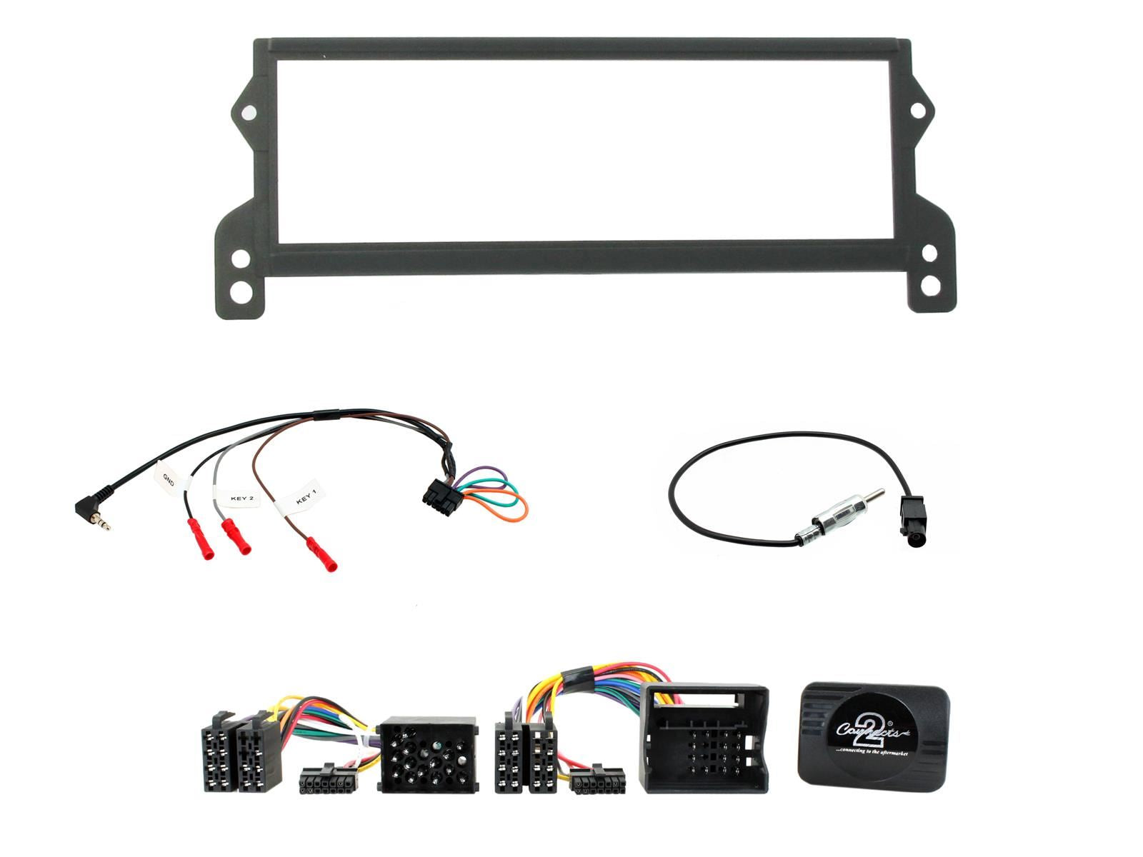 Connects 2 CTKBM18 - BMW MINI R50/R52/R53 2001 - 2006 Single Din Facia & Steering wheel Interface Fitting Installation Kit