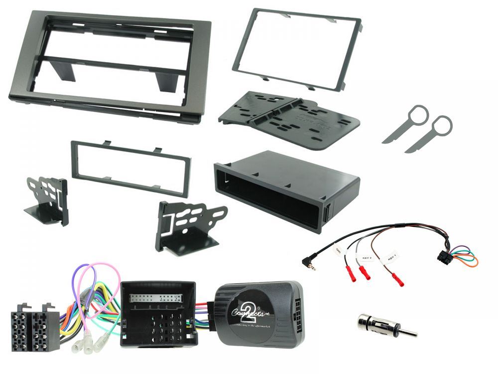 Connects 2 CTKFD23 - Ford Fiesta 2005 - 2008  Single Din or Double Din Facia & Steering wheel Interface Fitting Installation Kit (Grey Facia Panel)