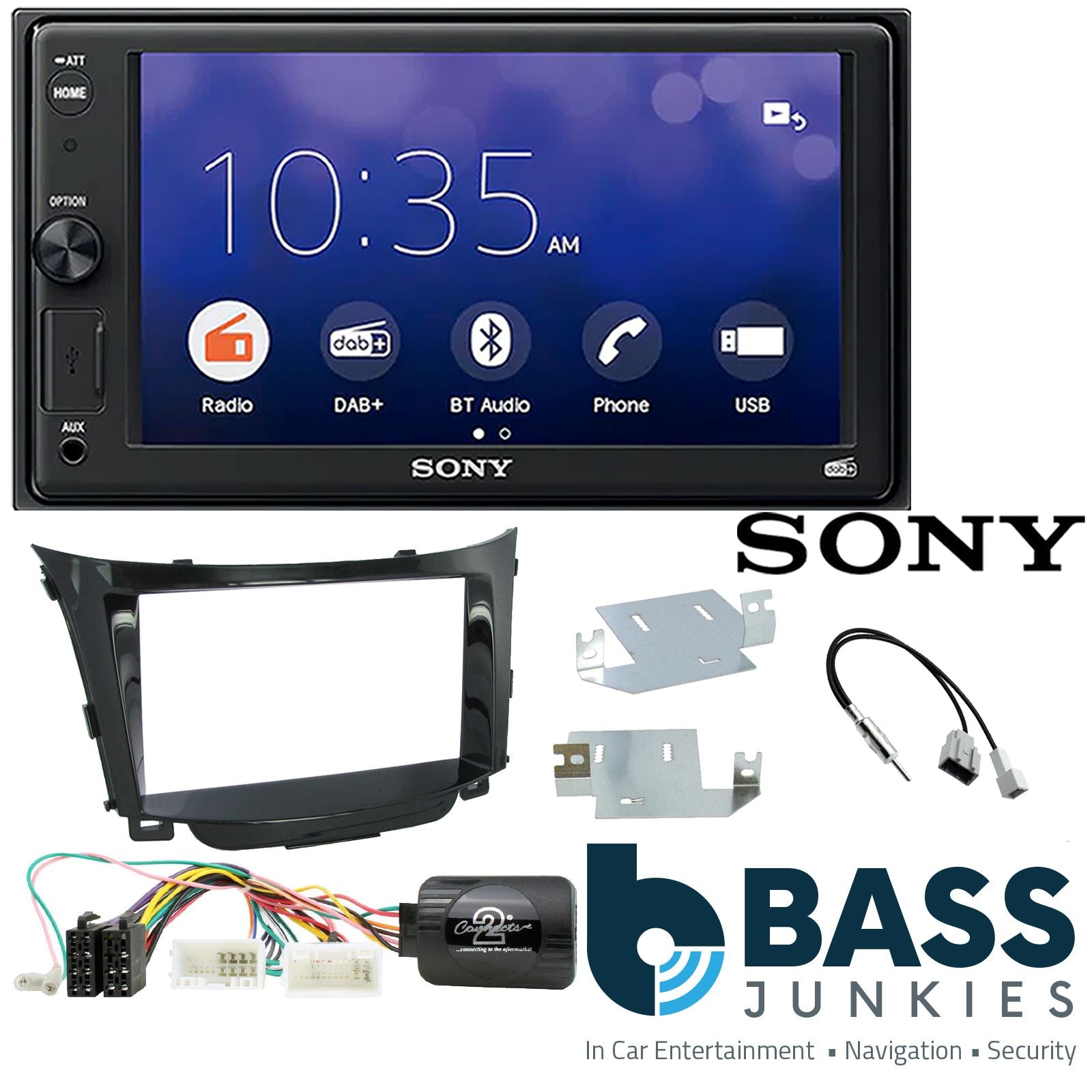 SONY 6.2" Screen Blutooth Double Din Stereo Fitting Kit + Steering Wheel Stalk Controls to fit Hyundai i30 2012-17