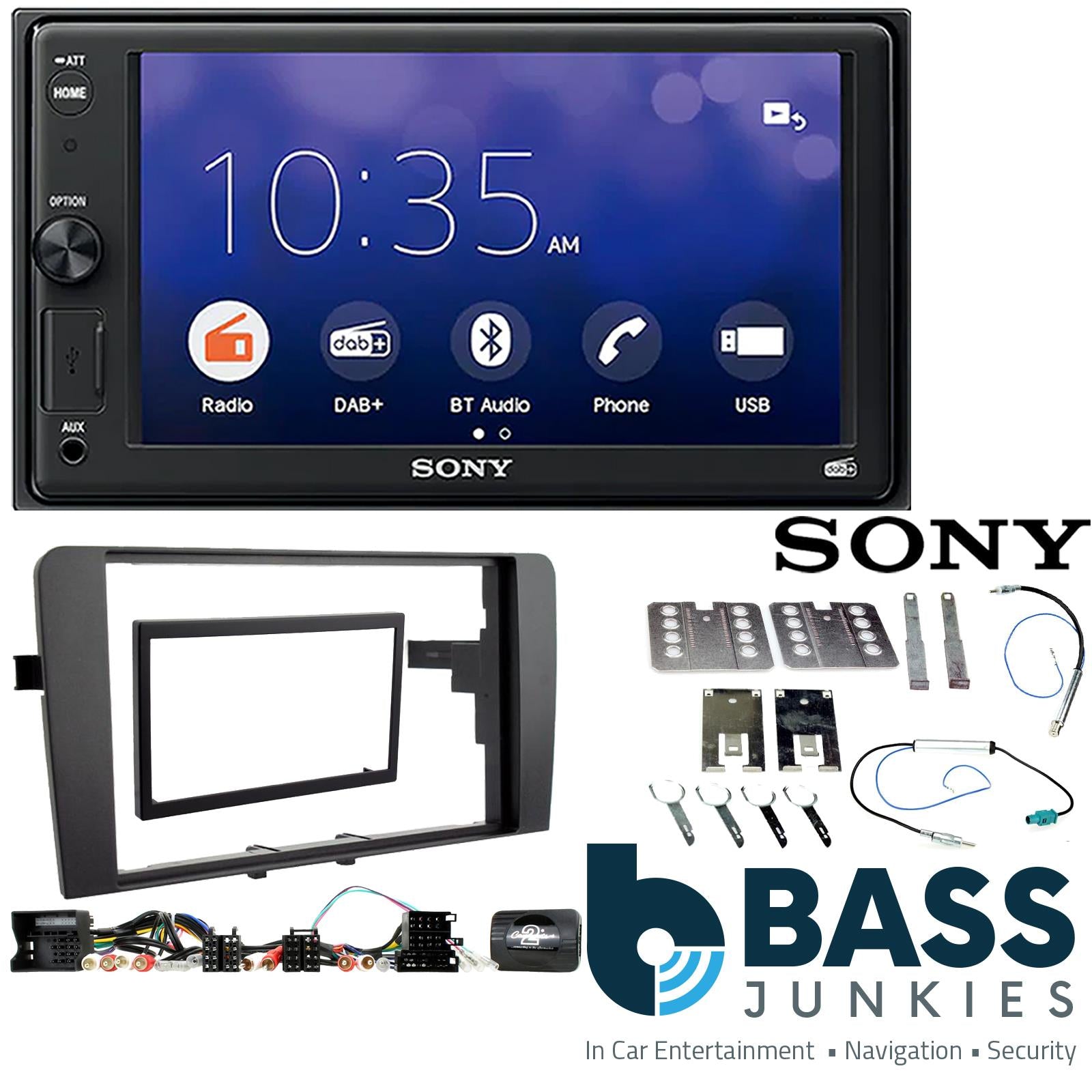 SONY XAV-1550D DAB+ Smart Bluetooth Car Radio + Stereo fitting kit + Steering Wheel Controls Loom for Audi A3 2003-2012