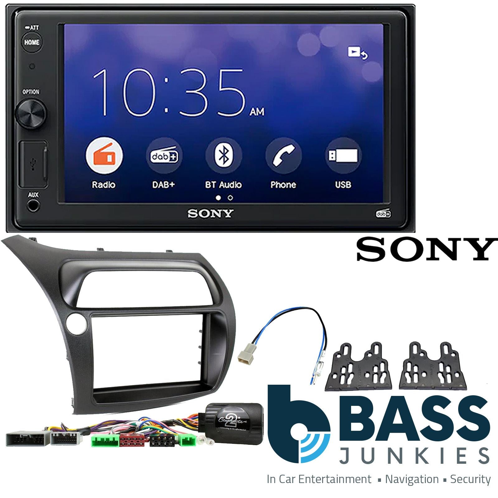 SONY XAV-1550D DAB+ Smart Bluetooth Car Radio + Stereo fitting kit + Steering Wheel Controls Loom Honda Civic 2006-2011