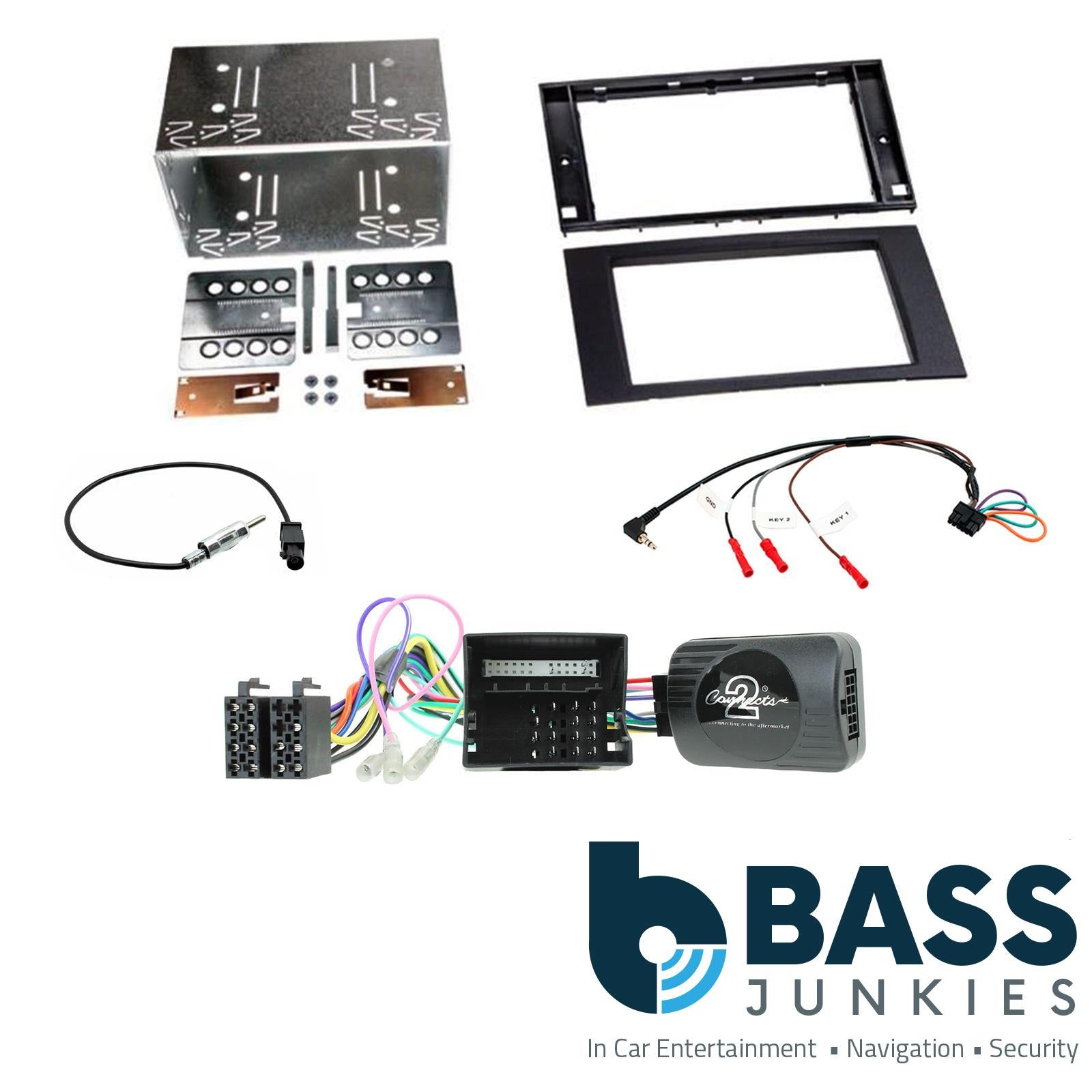 Double Din Stereo Fitting Kit + Steering Wheel Stalk Controls to fit Ford C-Max 2003-10 | Fiesta 2005-08 | Focus 2004-07 | Fusion 2005-12 | Galaxy 2006- | Kuga 2008-12 | S-Max 2006- | Transit 2006-13