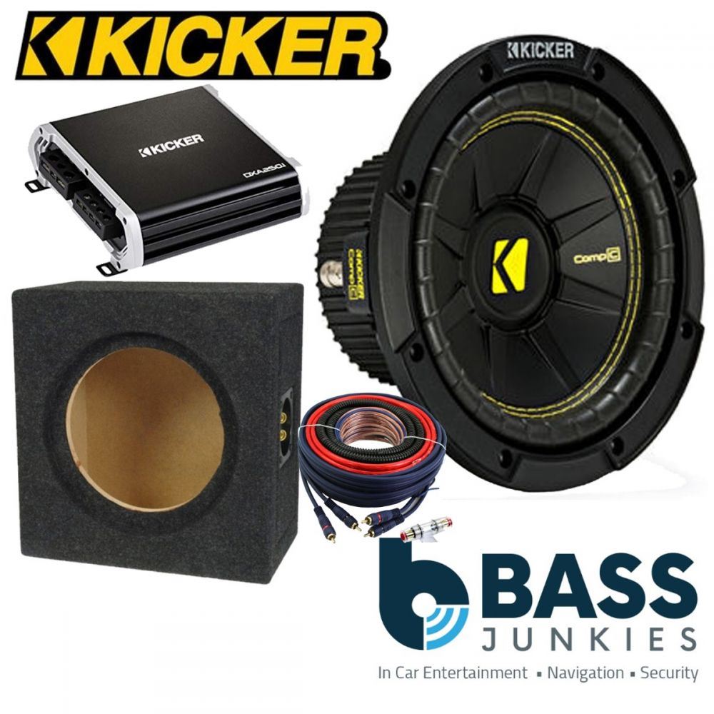 VW Transporter T5 Kicker CWCS84 - CompC 8" 400 Watts Car Subwoofer Custom Bass Box Kit & Kicker DX Series 250 Watts Monoblock Car Amplifier