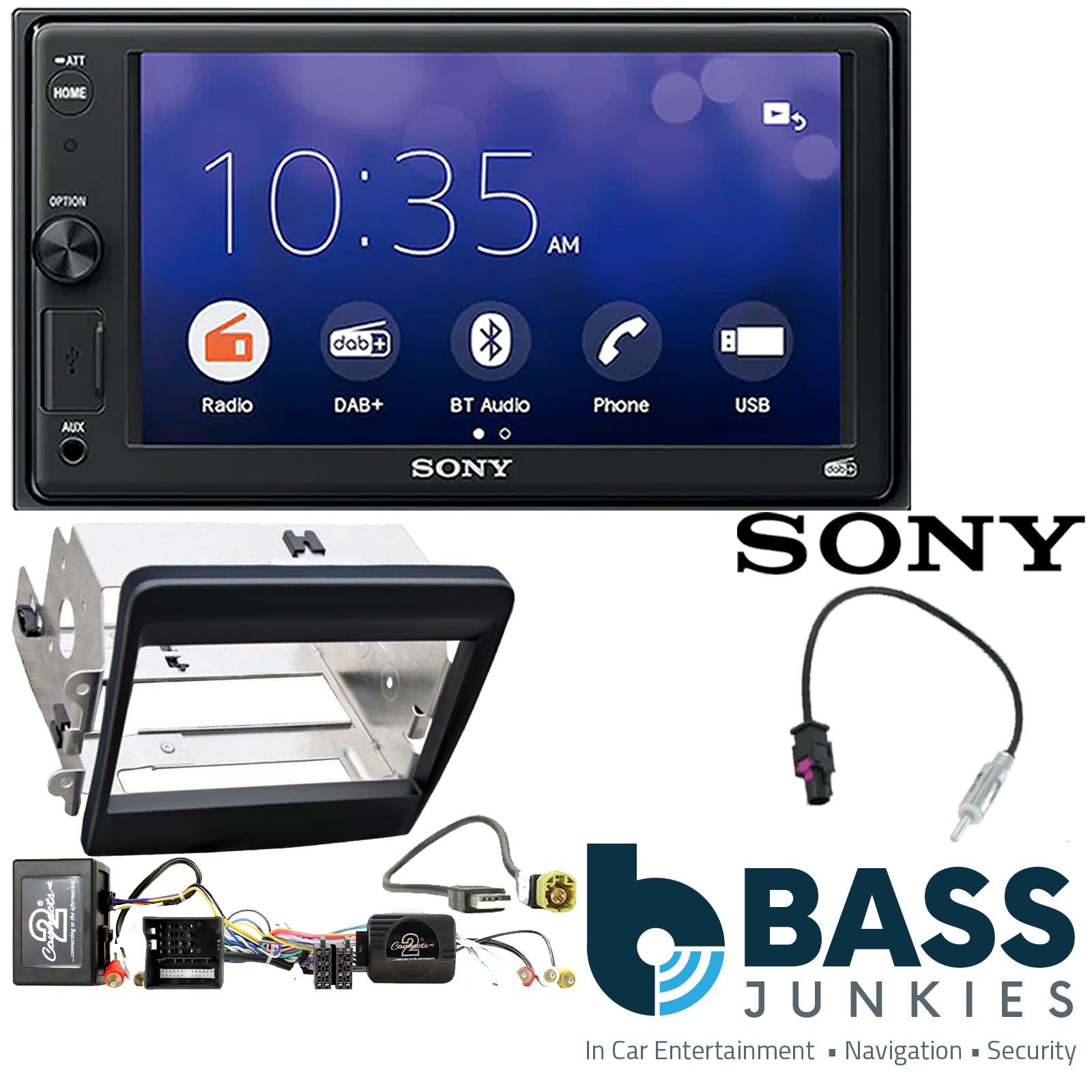 SONY 6.2" Screen Blutooth Double Din Stereo Fitting Kit + Steering Wheel Stalk Controls to fit Porsche 911 2011-16