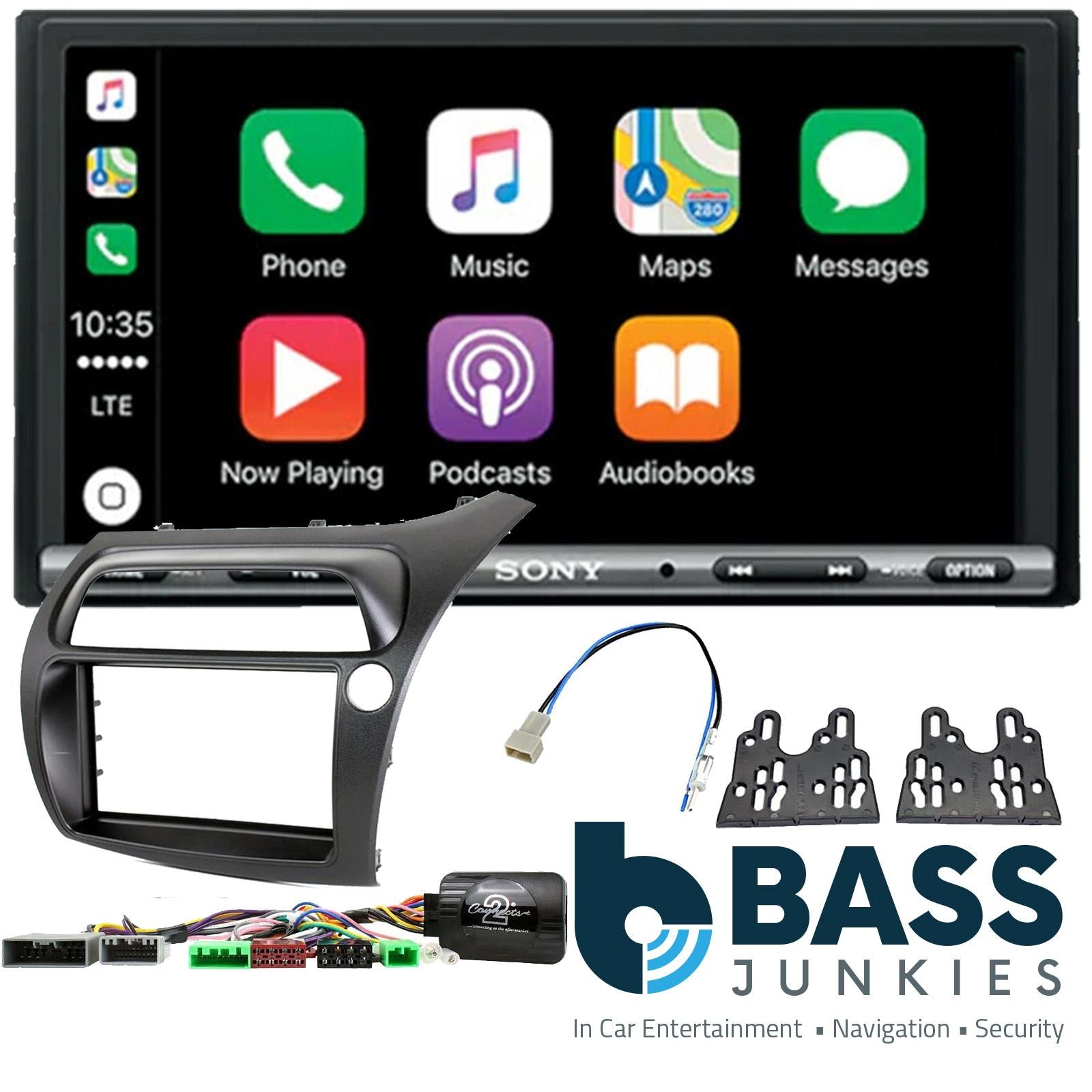 SONY DAB+ Apple | Android Double Din Stereo Fitting Kit + Steering Wheel Stalk Controls to fit Honda Civic 2006-11