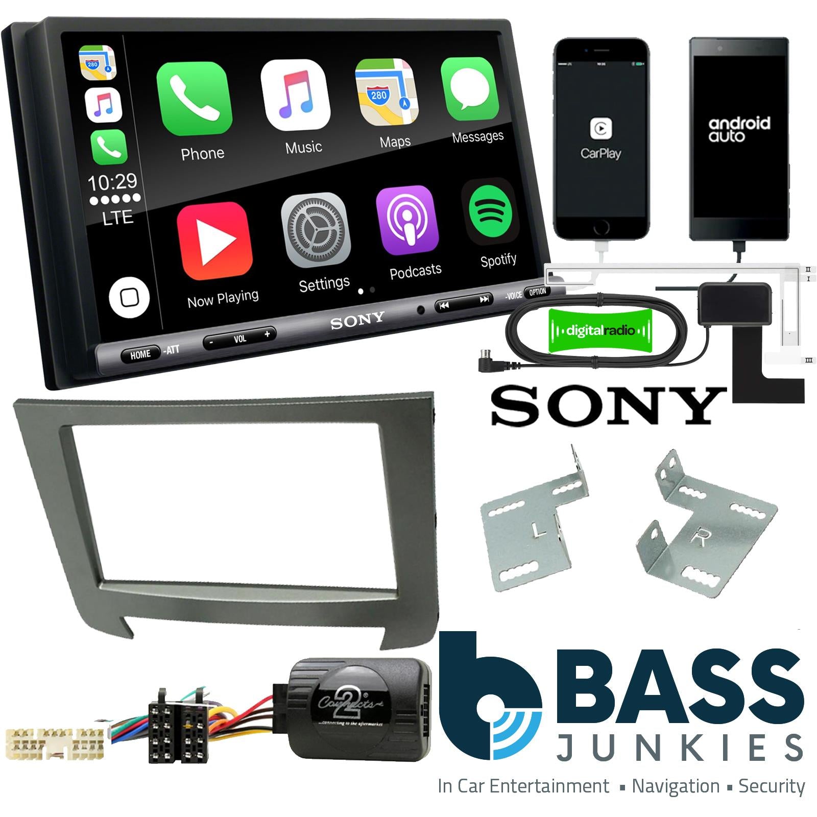 SONY DAB+ Apple | Android Double Din Stereo Fitting Kit + Steering Wheel Stalk Controls to fit SsangYong Rexton 2012-17