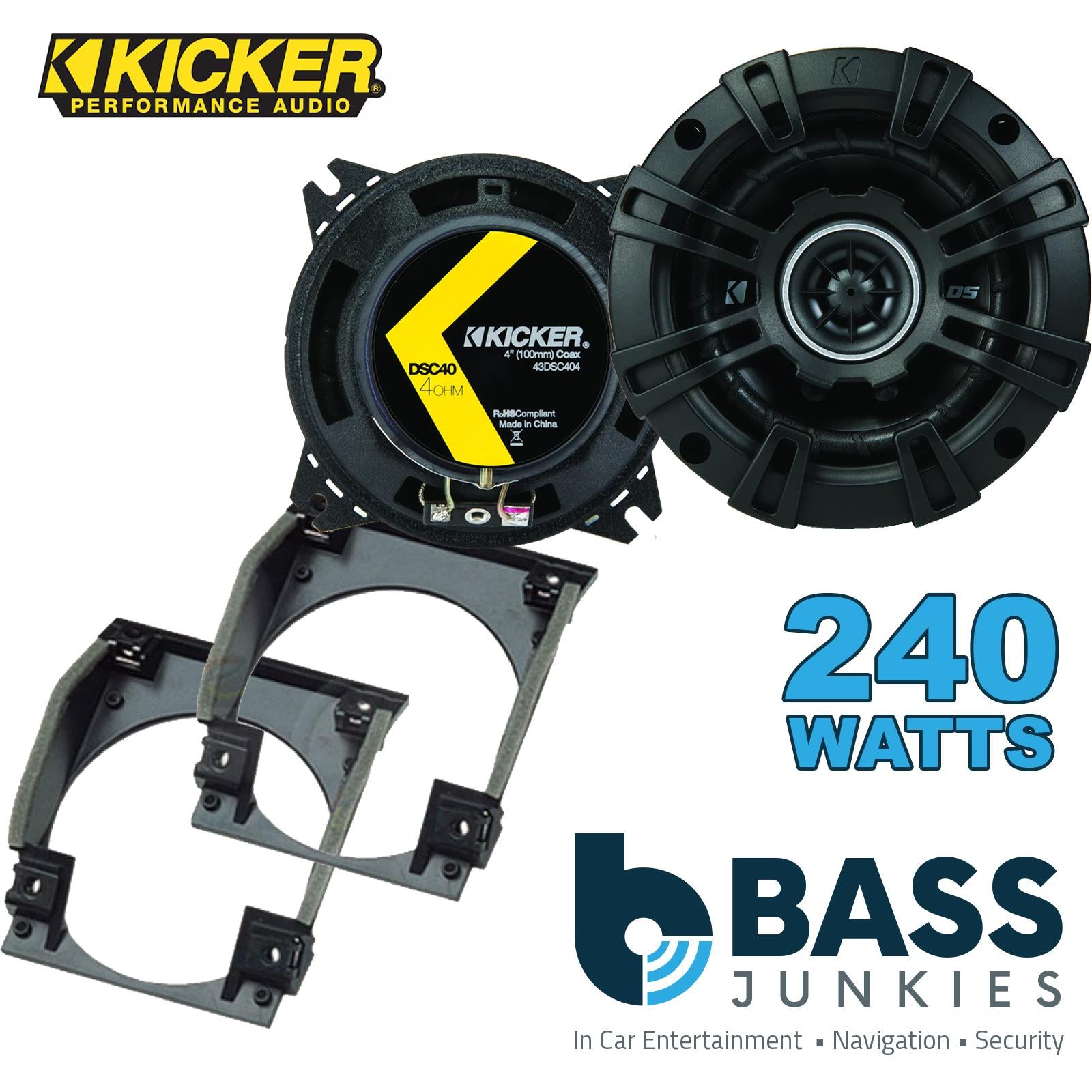 Kicker DSC404 100mm/10cm/4" 2-Way Coaxial Car speakers (Per Pair Max 240|60 watts RMS) Fits Renault Twingo 1993-00