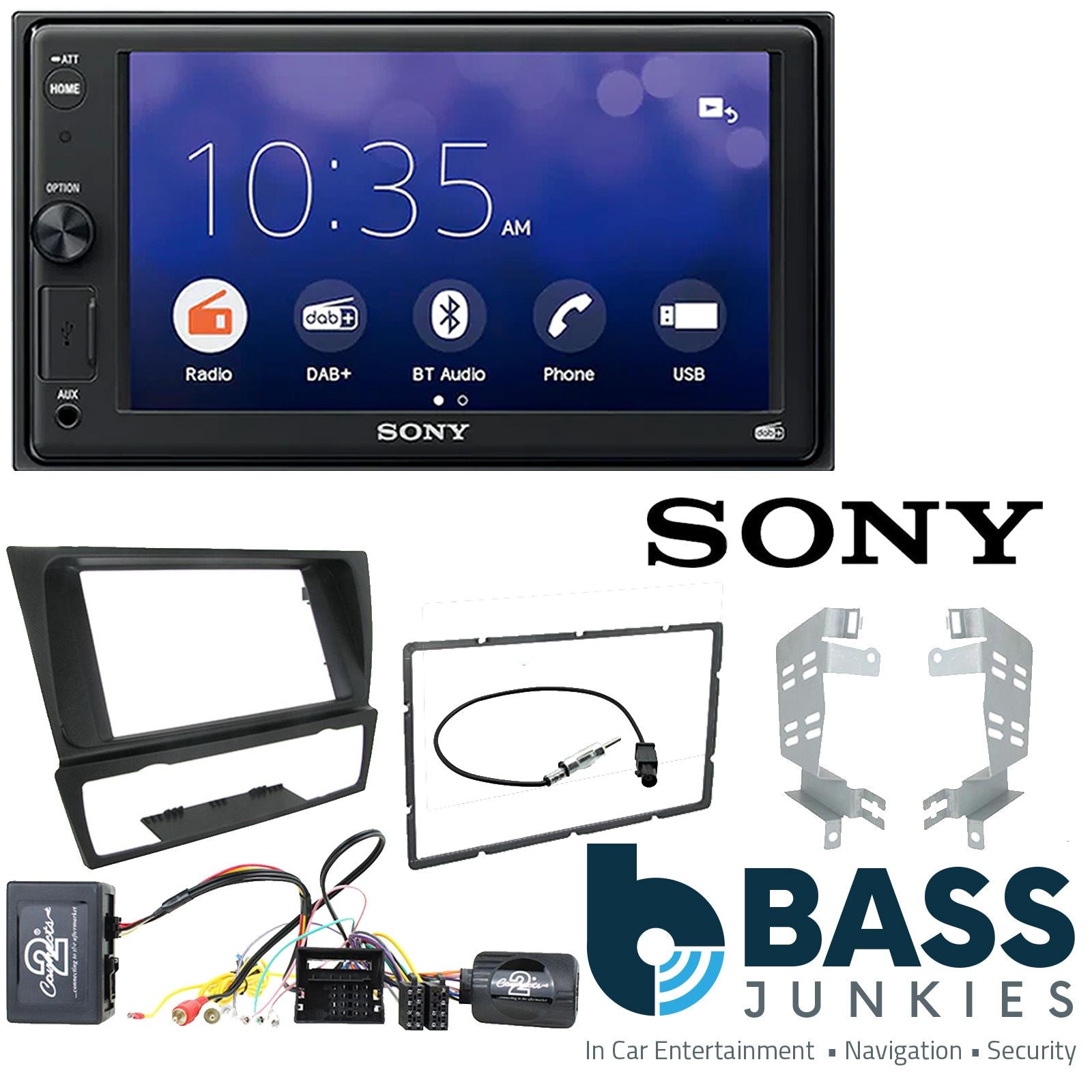 SONY XAV-1550D DAB+ Smart Bluetooth Car Radio + Stereo fitting kit + Steering Wheel Controls Loom for BMW 3-Series 2005-2012